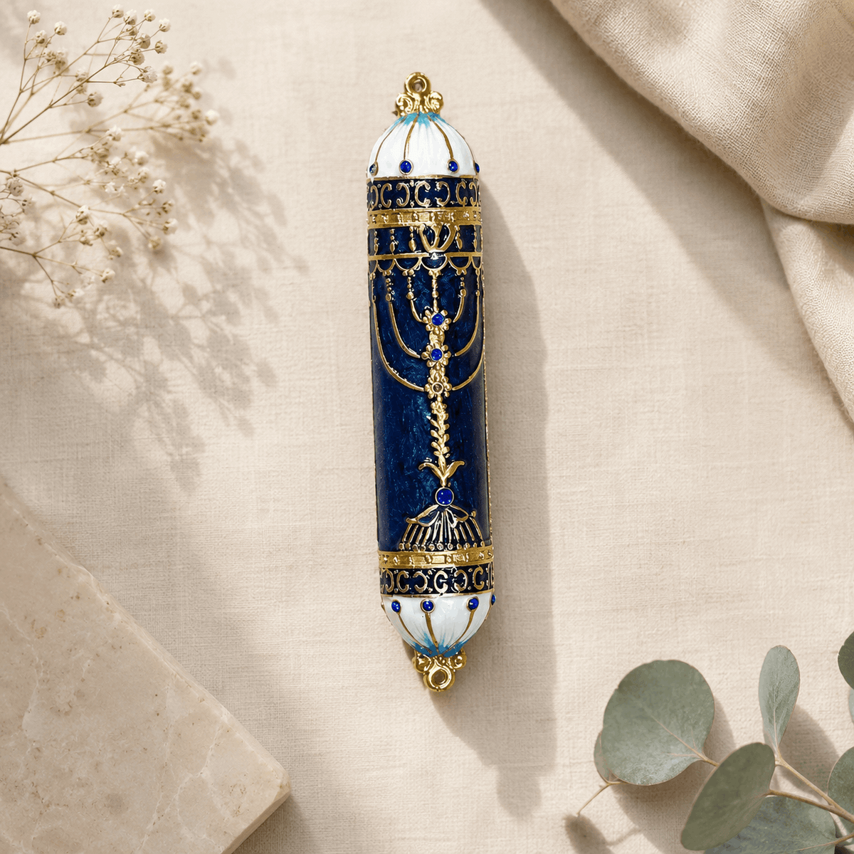Mezuzah Case – Golden Menorah Metal Mezuzah | Fits 3.95" Klaf