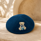 Kippah – Navy Blue Corduroy Kippah with Embroidered Teddy Bear | Kids Yarmulke