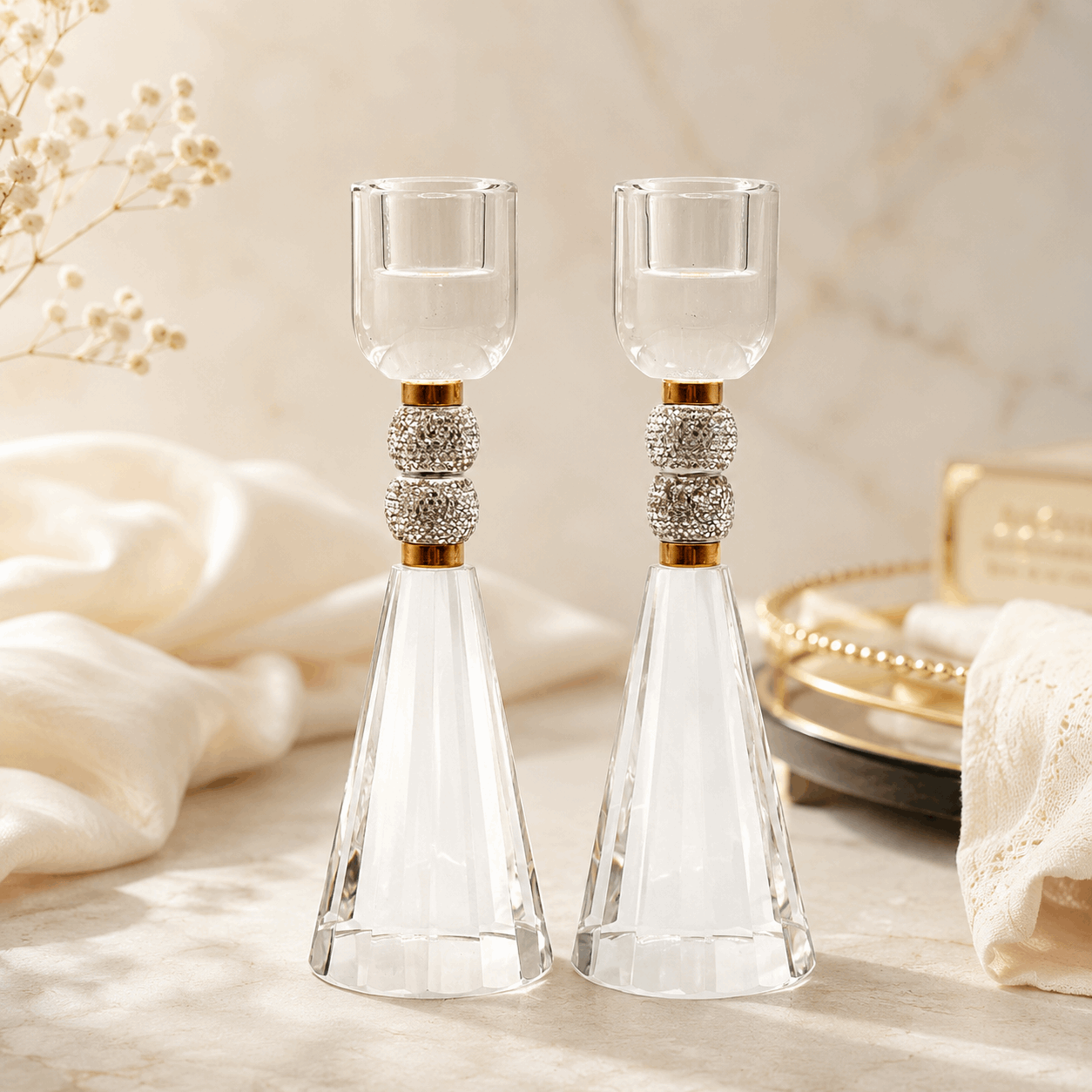 Candlesticks - Crystal Shabbat & Yom Tov Candlesticks | Crystal Bead Design