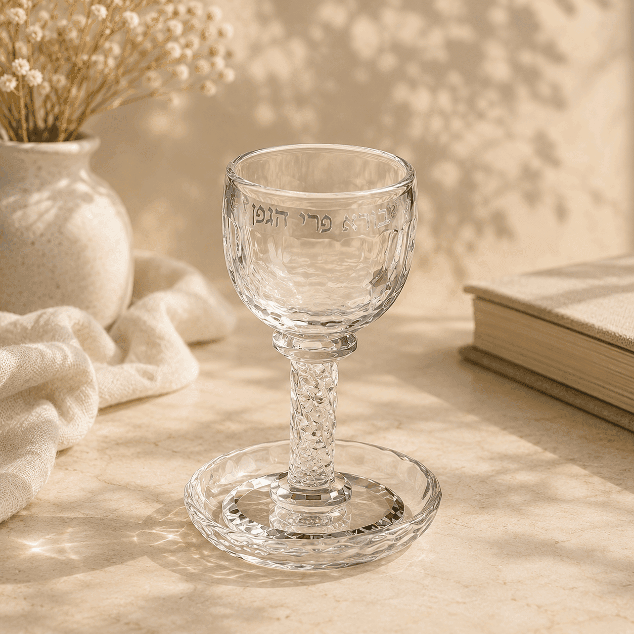 Kiddush Cup - Crystal Glass with White Stone Accents