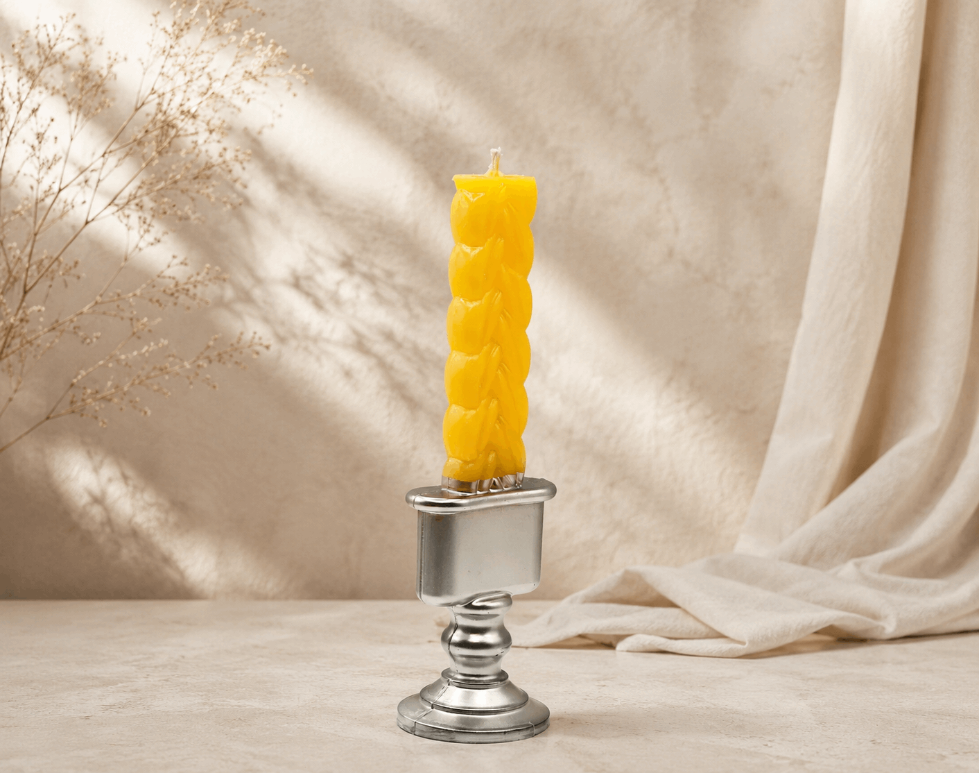Havdalah Candle - Silver Candlestick Sculpted Design