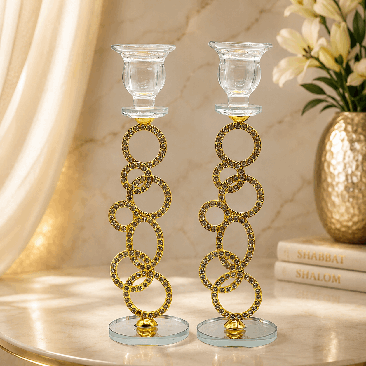Candlesticks - Crystal Shabbat & Yom Tov Candlesticks | Crystal Circle Design