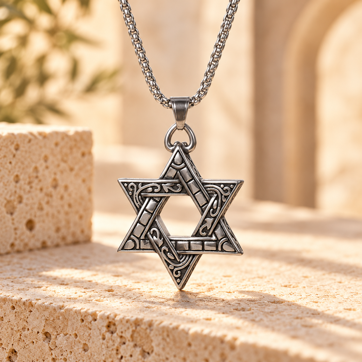 Star of David Necklace – Vintage Stainless Steel Magen David Pendant | Ornate Jewish Jewelry for Men & Women