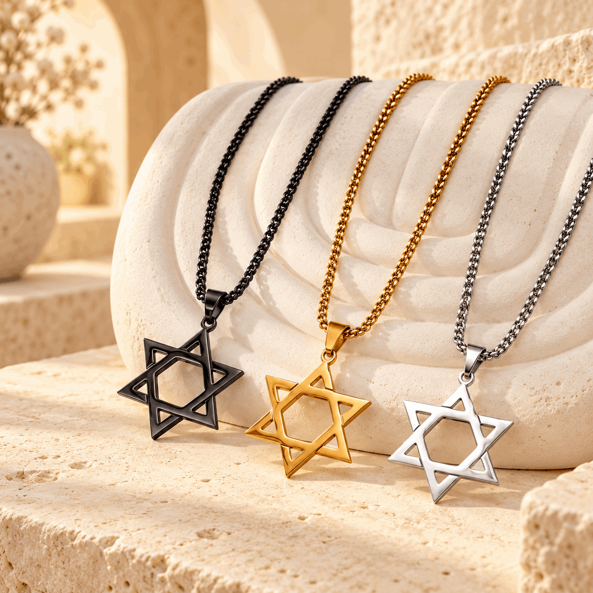 Star of David Necklace – Stainless Steel Magen David Pendant for Men & Women | Gold - Silver - Black