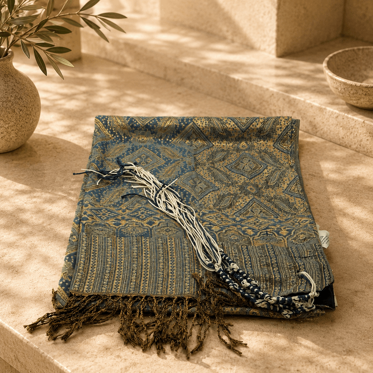 Tallit – Luxury Patterned Jewish Prayer Shawl with Tekhelet Tzitzit | Blue & Gold or Gray & White