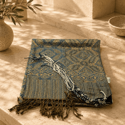 Tallit – Luxury Patterned Jewish Prayer Shawl with Tekhelet Tzitzit | Blue & Gold or Gray & White
