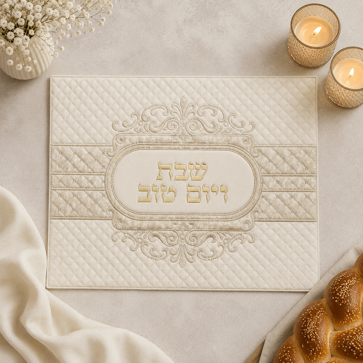 Challah Cover - Luxury Embossed White Faux Leather