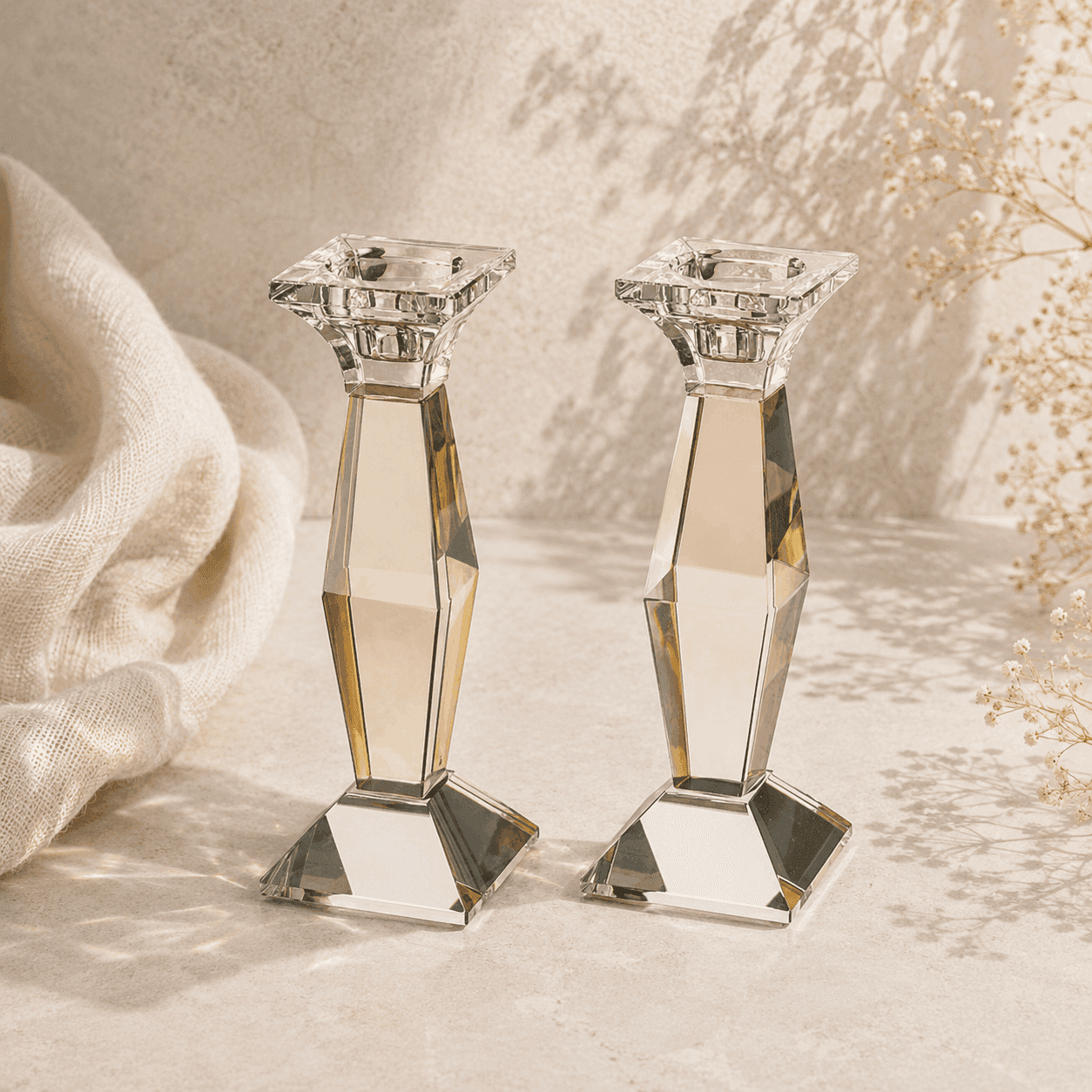 Crystal Shabbat Candlesticks - Pair