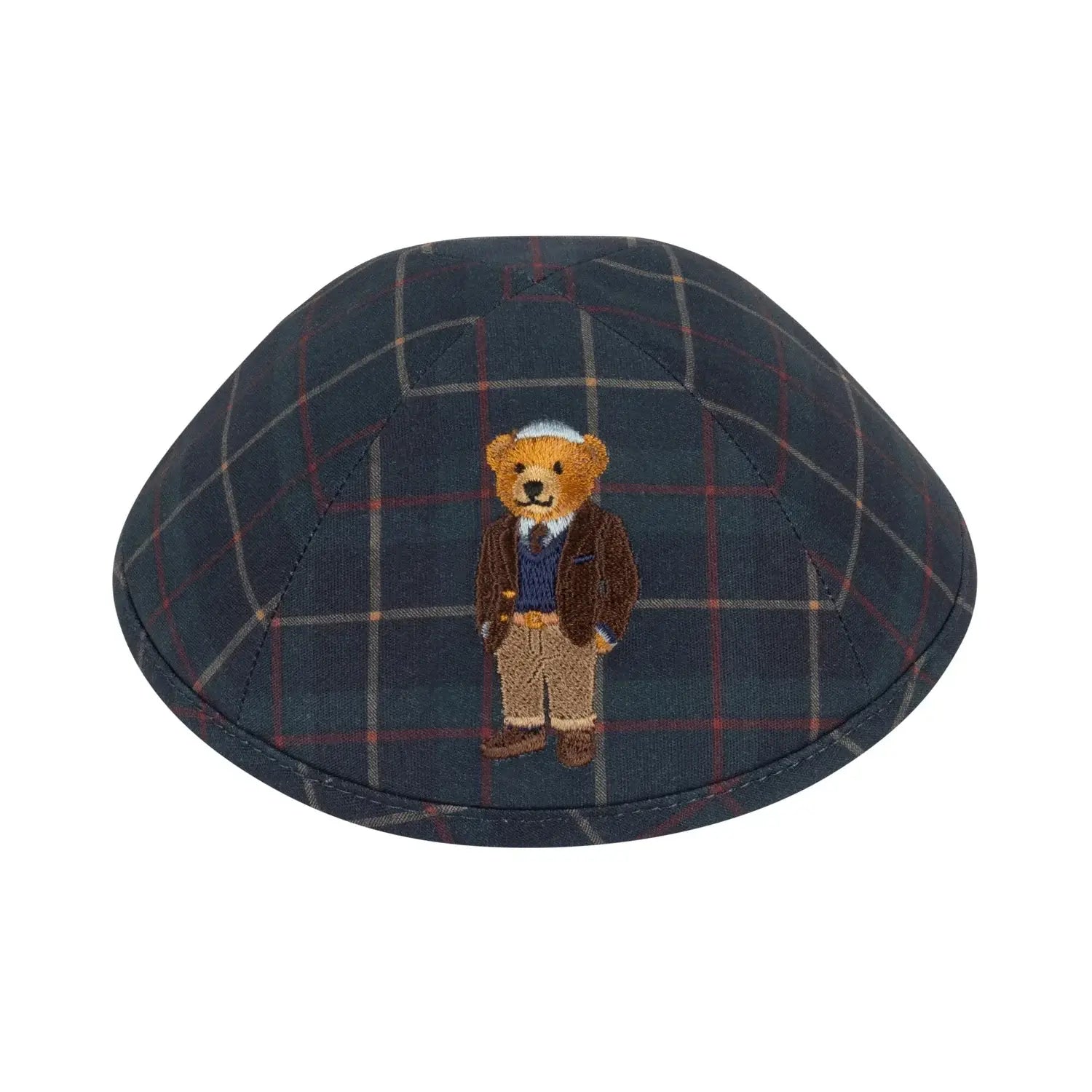 Kippah - iKIPPAH Embroidered Bear on Plaid Yarmulke