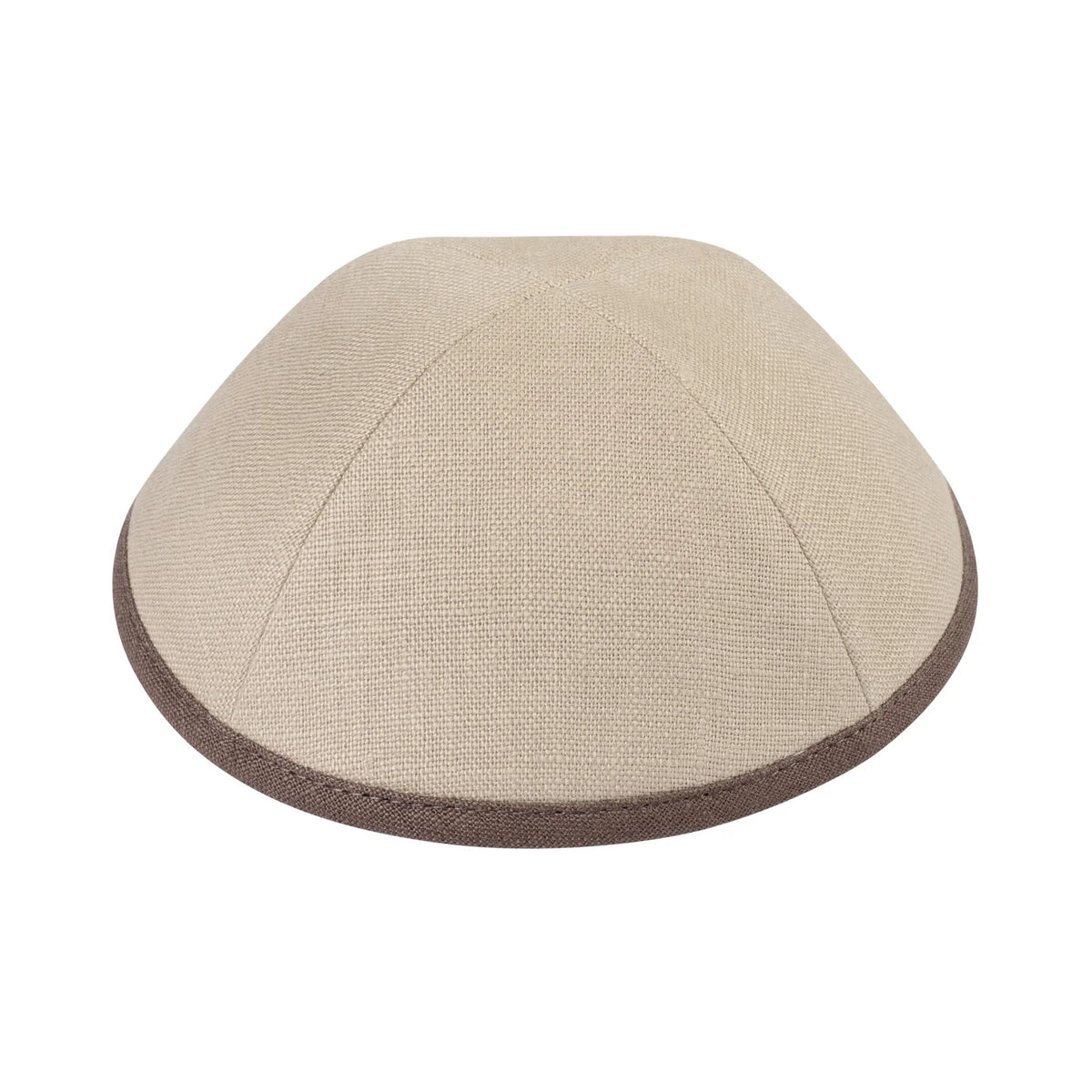 Linen Kippah - iKIPPAH Light Taupe & Brown Rim Yarmulke