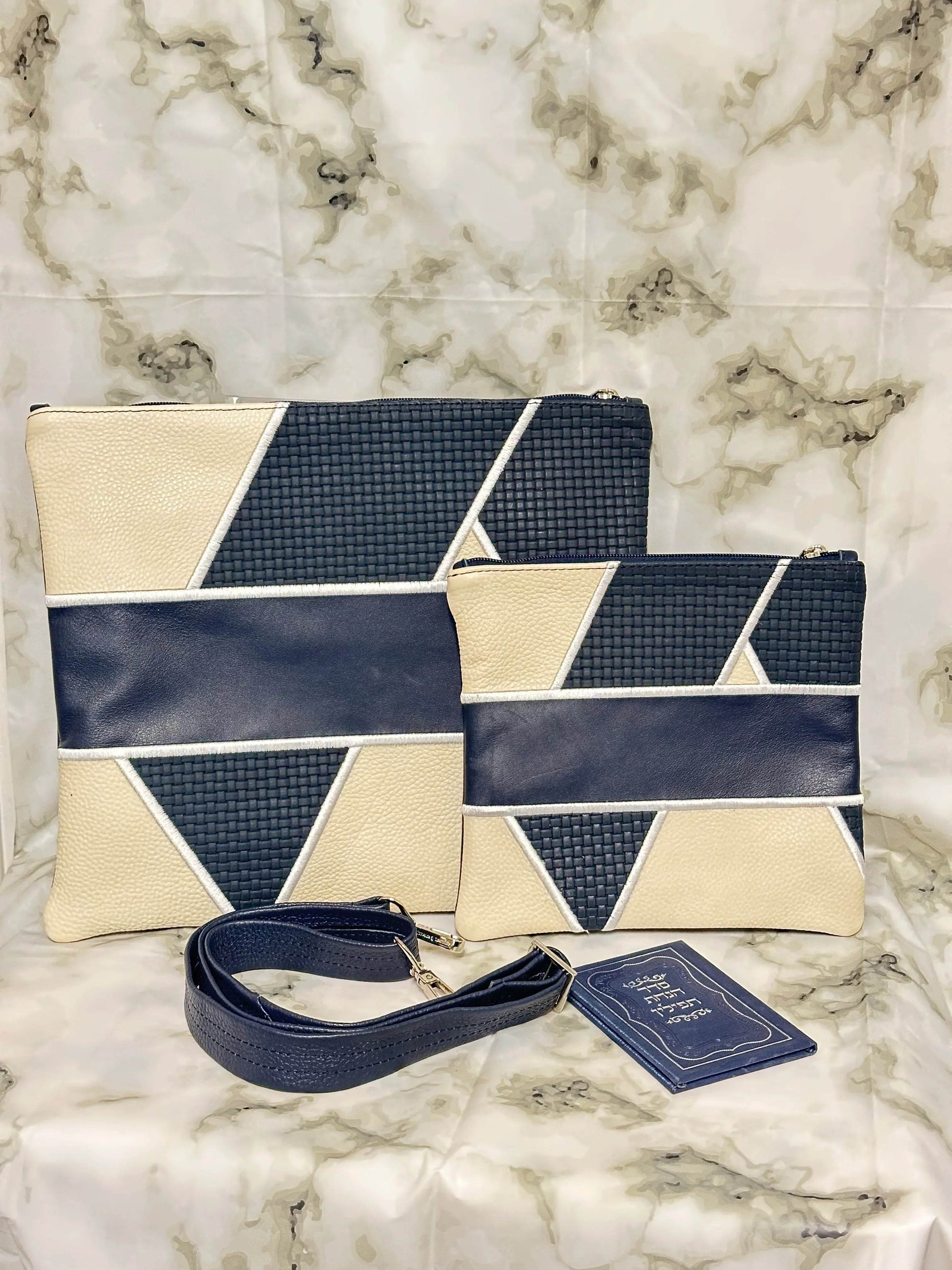 Tallit and Tefillin Bag Set - Genuine Leather Blue and White - Orot Judaica