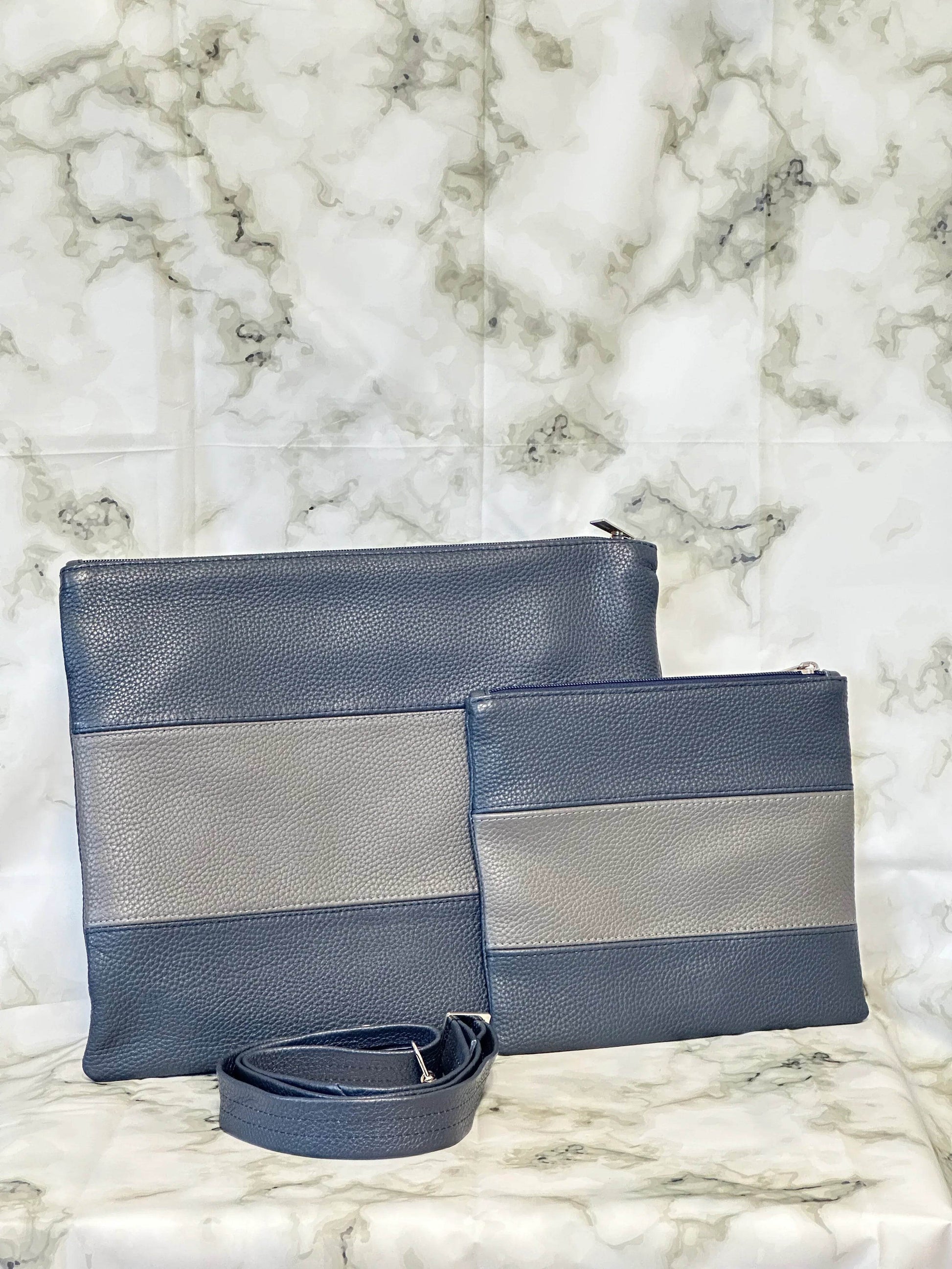 Tallit and Tefillin Bag Set - Genuine Leather Blue and Gray - Orot Judaica