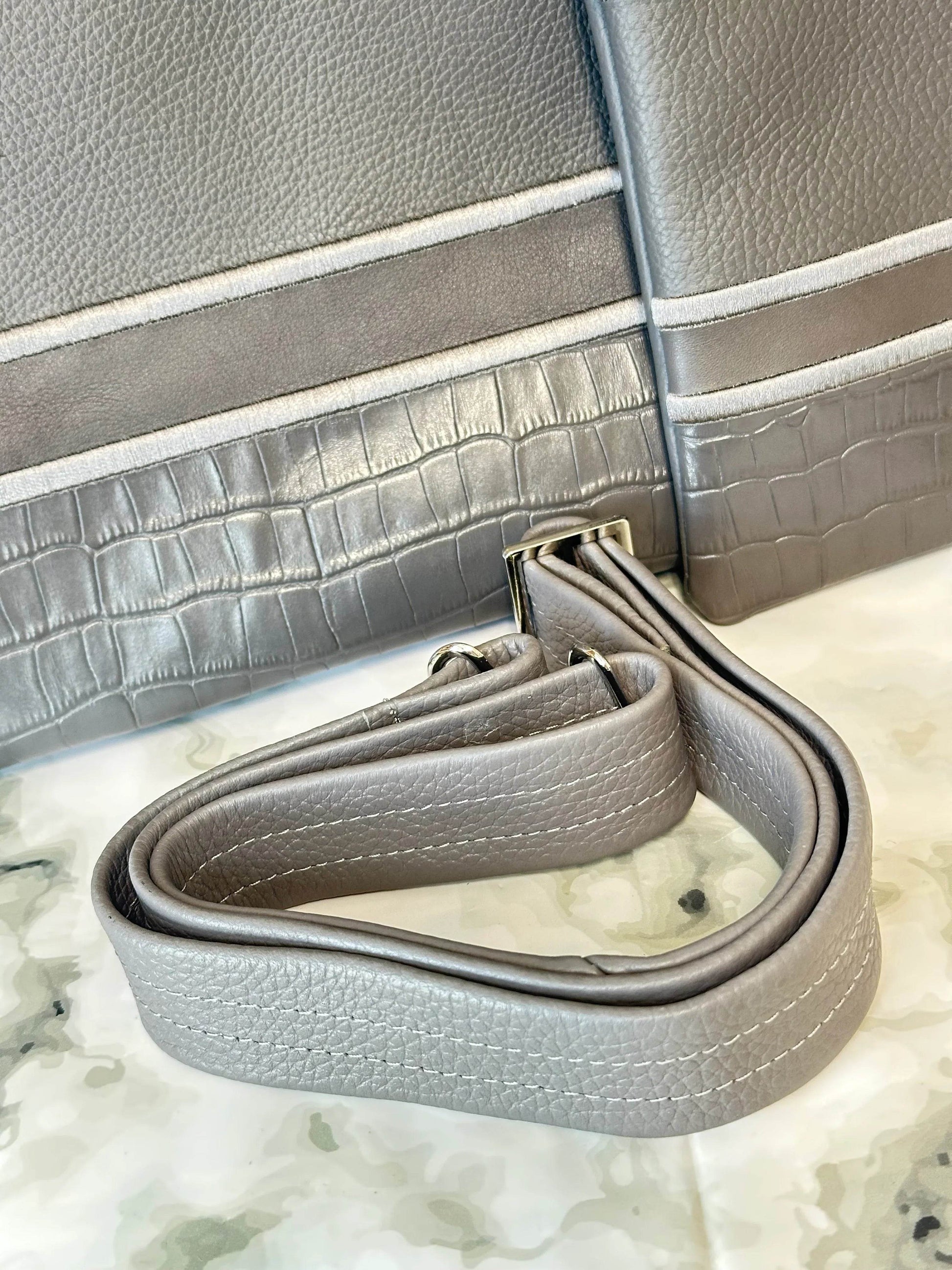 Tallit and Tefillin Bag Set - Genuine Leather Gray Crocodile with Smooth Lines - Orot Judaica