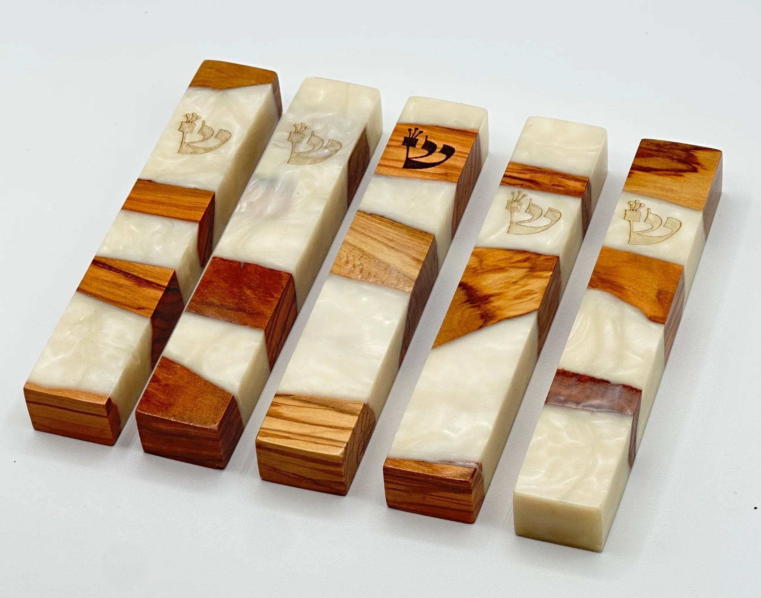 wood and epoxy mezuzah case - orot judaica