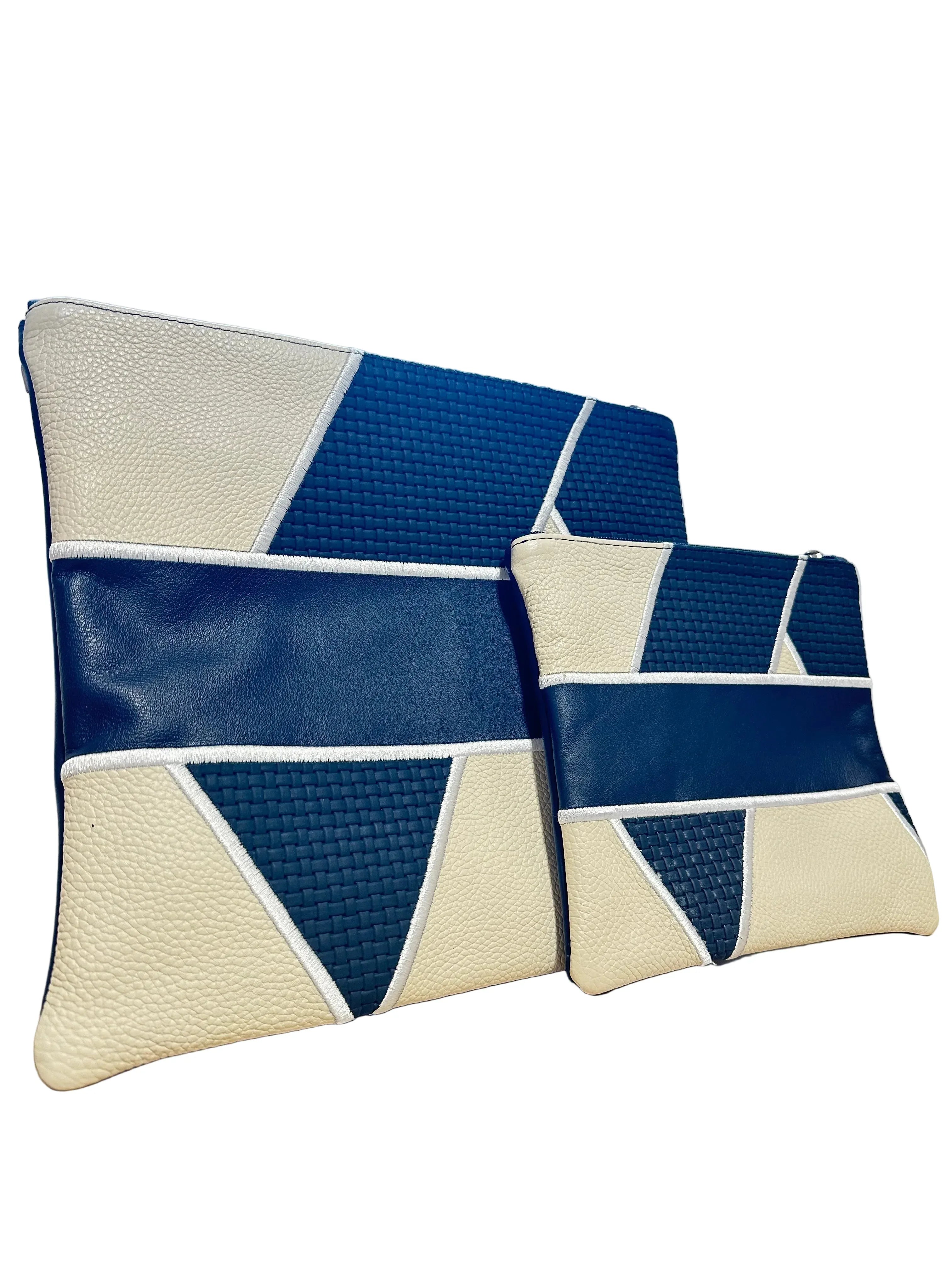 Tallit and Tefillin Bag Set - Genuine Leather Blue and White - Orot Judaica