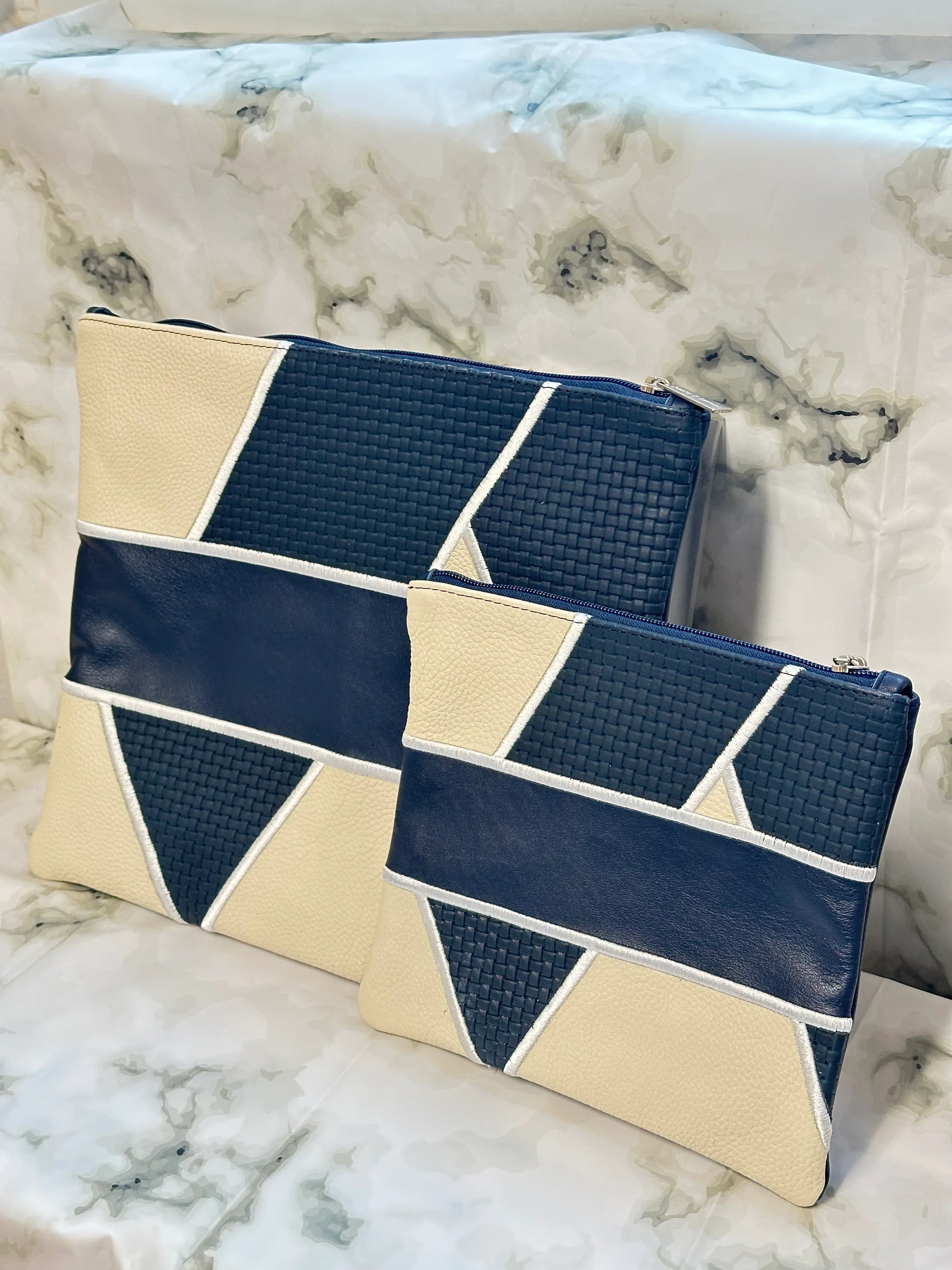 Tallit and Tefillin Bag Set - Genuine Leather Blue and White - Orot Judaica