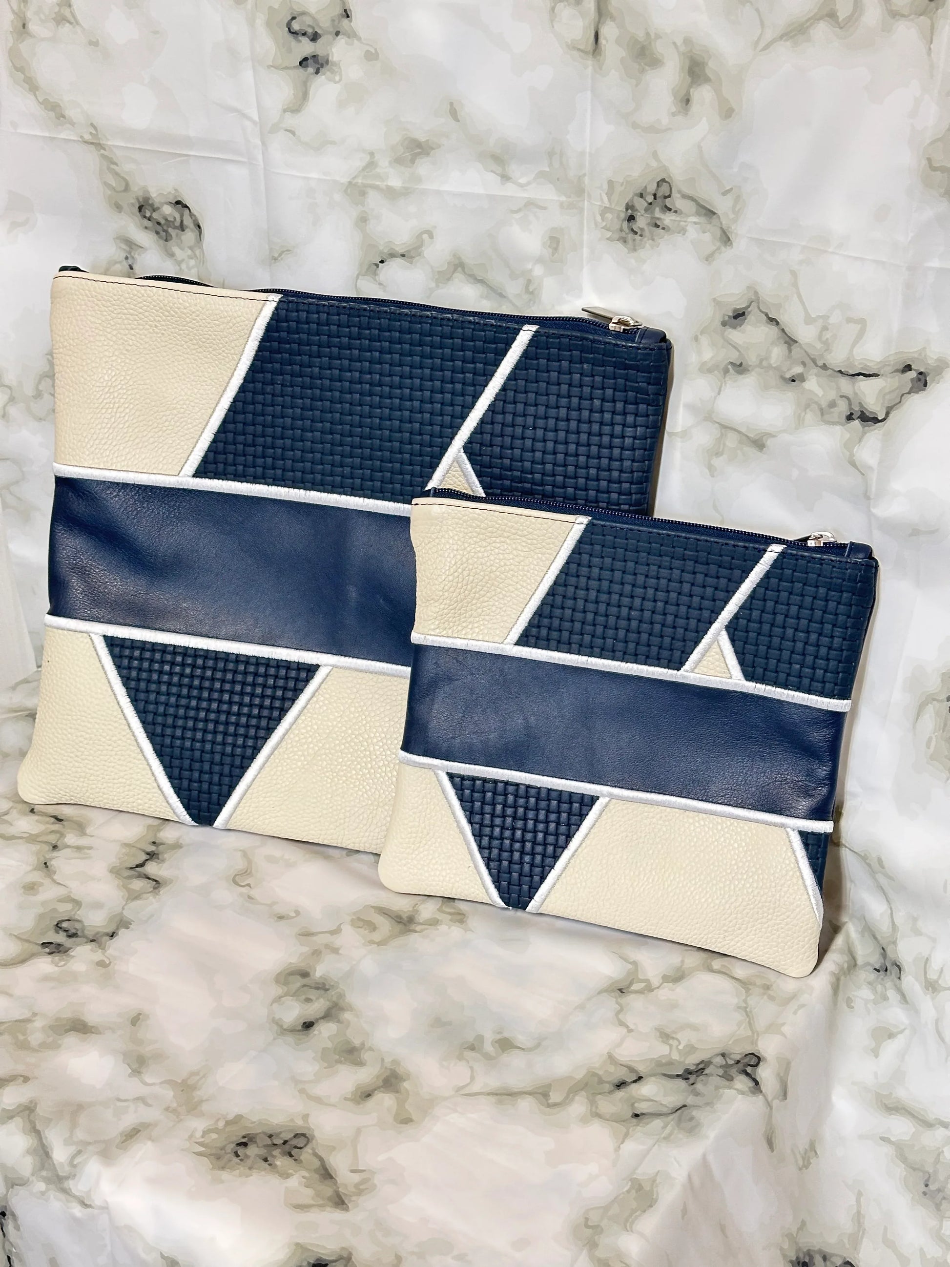 Tallit and Tefillin Bag Set - Genuine Leather Blue and White - Orot Judaica