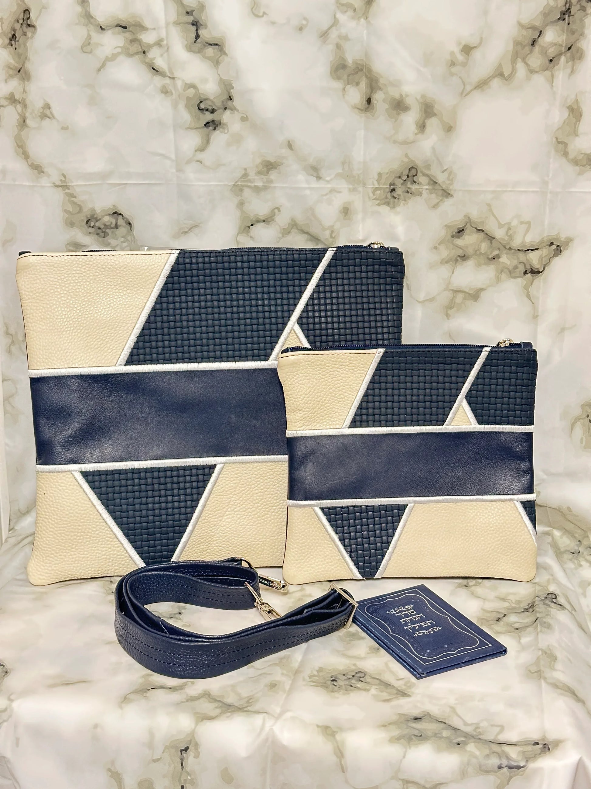 Tallit and Tefillin Bag Set - Genuine Leather Blue and White - Orot Judaica