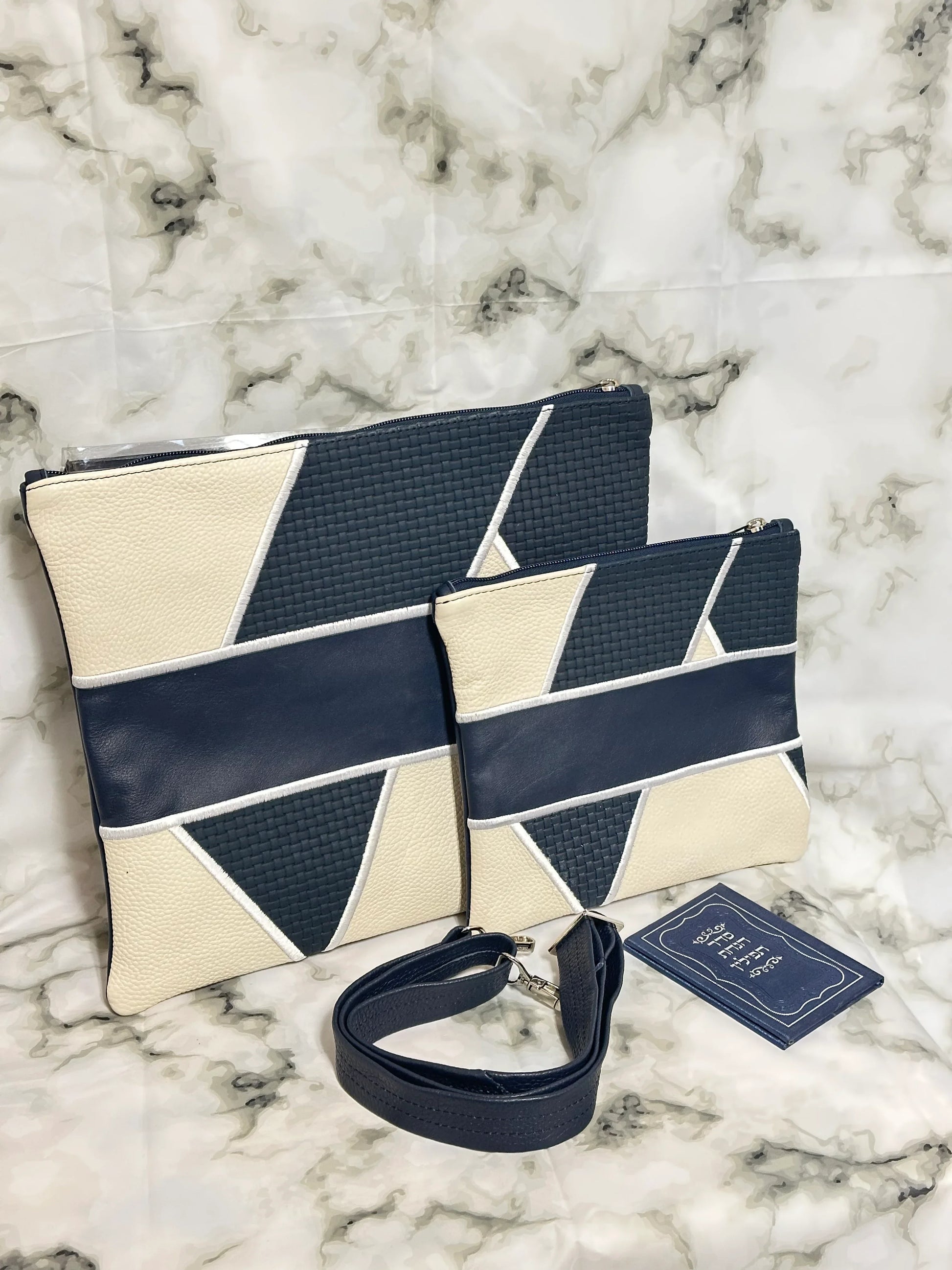 Tallit and Tefillin Bag Set - Genuine Leather Blue and White - Orot Judaica