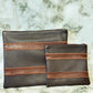 Tallit and Tefillin Bag Set - Genuine Leather Dark Brown with Light Brown Lines - Orot Judaica