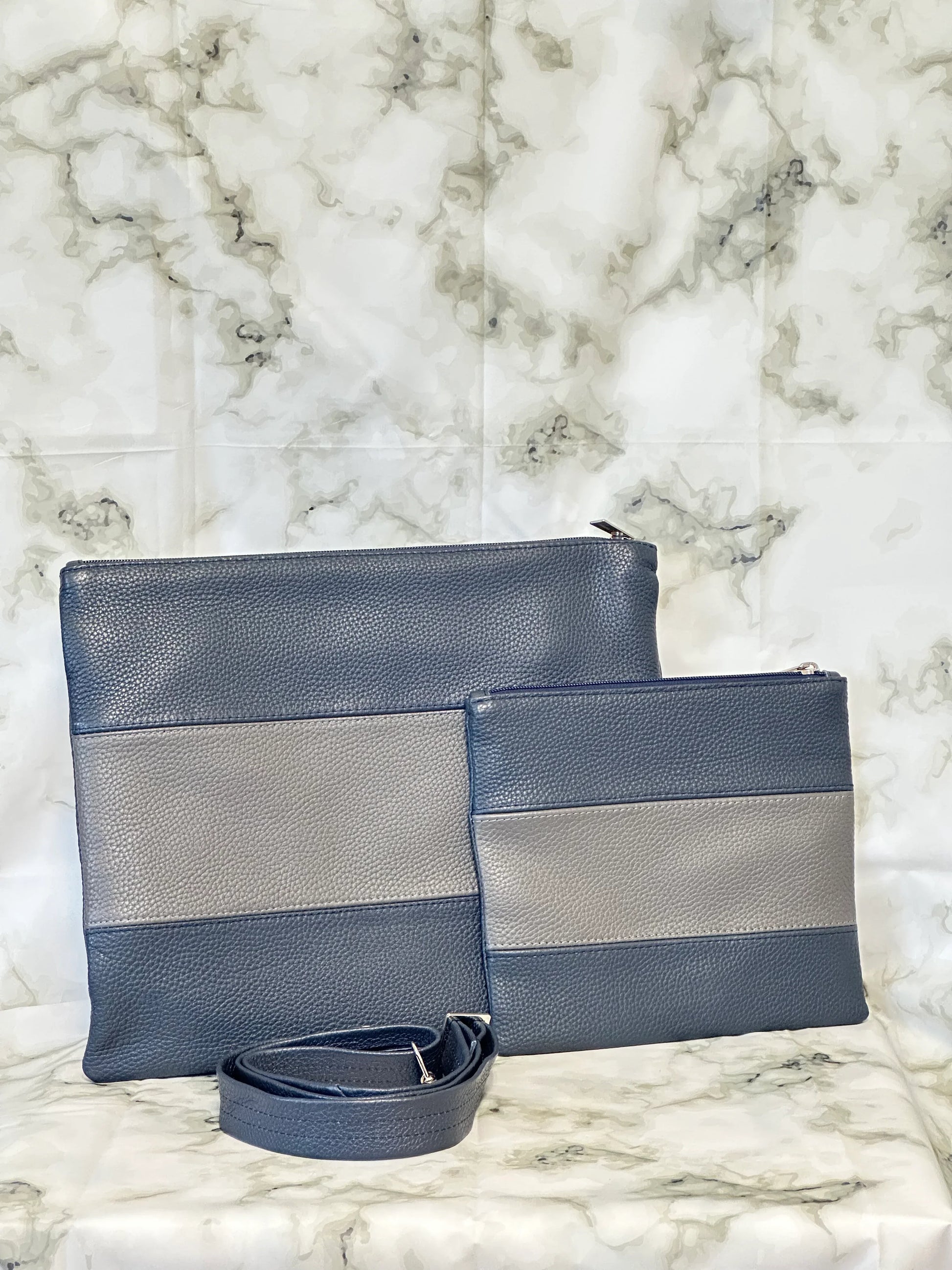 Tallit and Tefillin Bag Set - Genuine Leather Blue and Gray - Orot Judaica