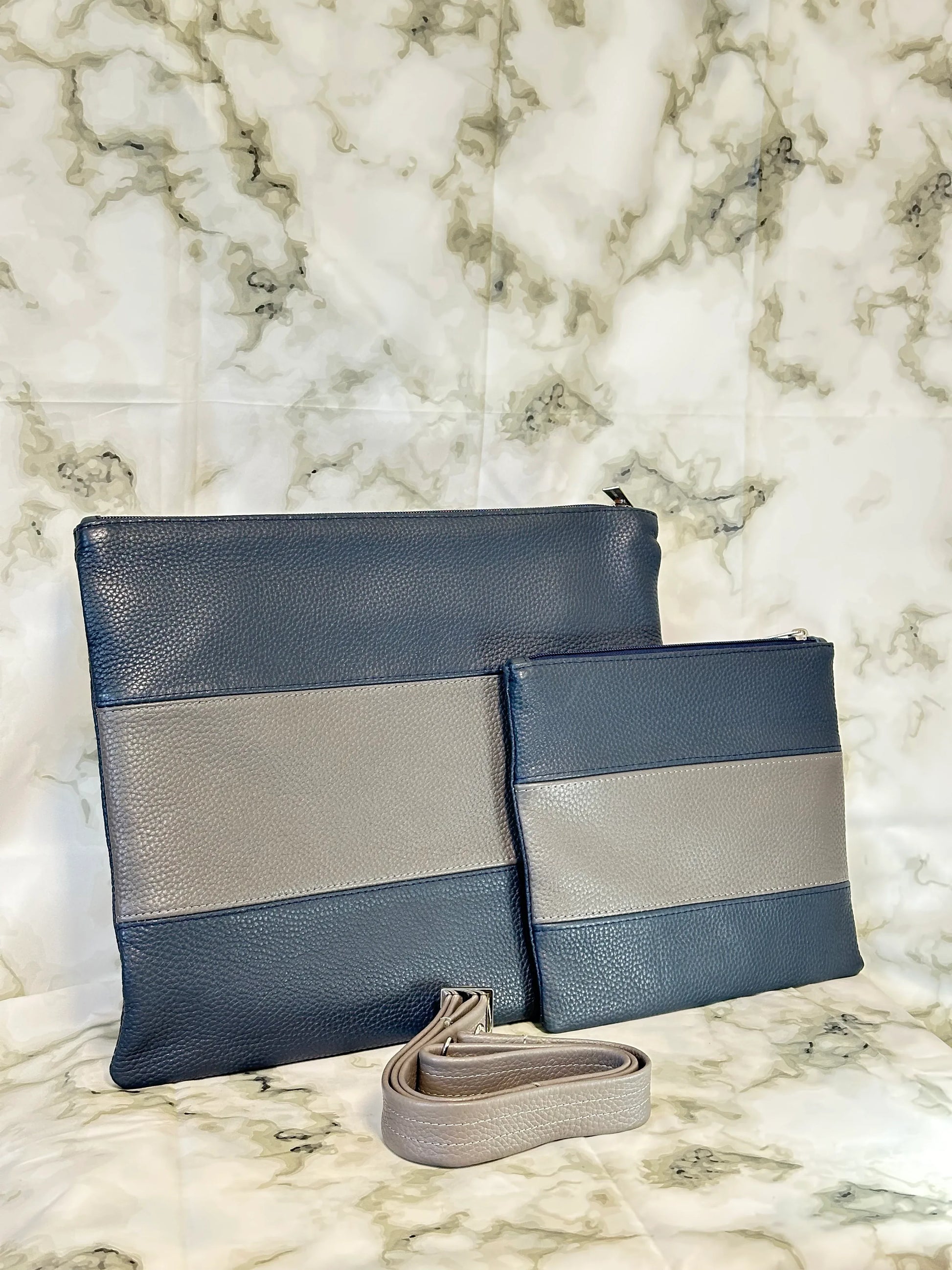 Tallit and Tefillin Bag Set - Genuine Leather Blue and Gray - Orot Judaica