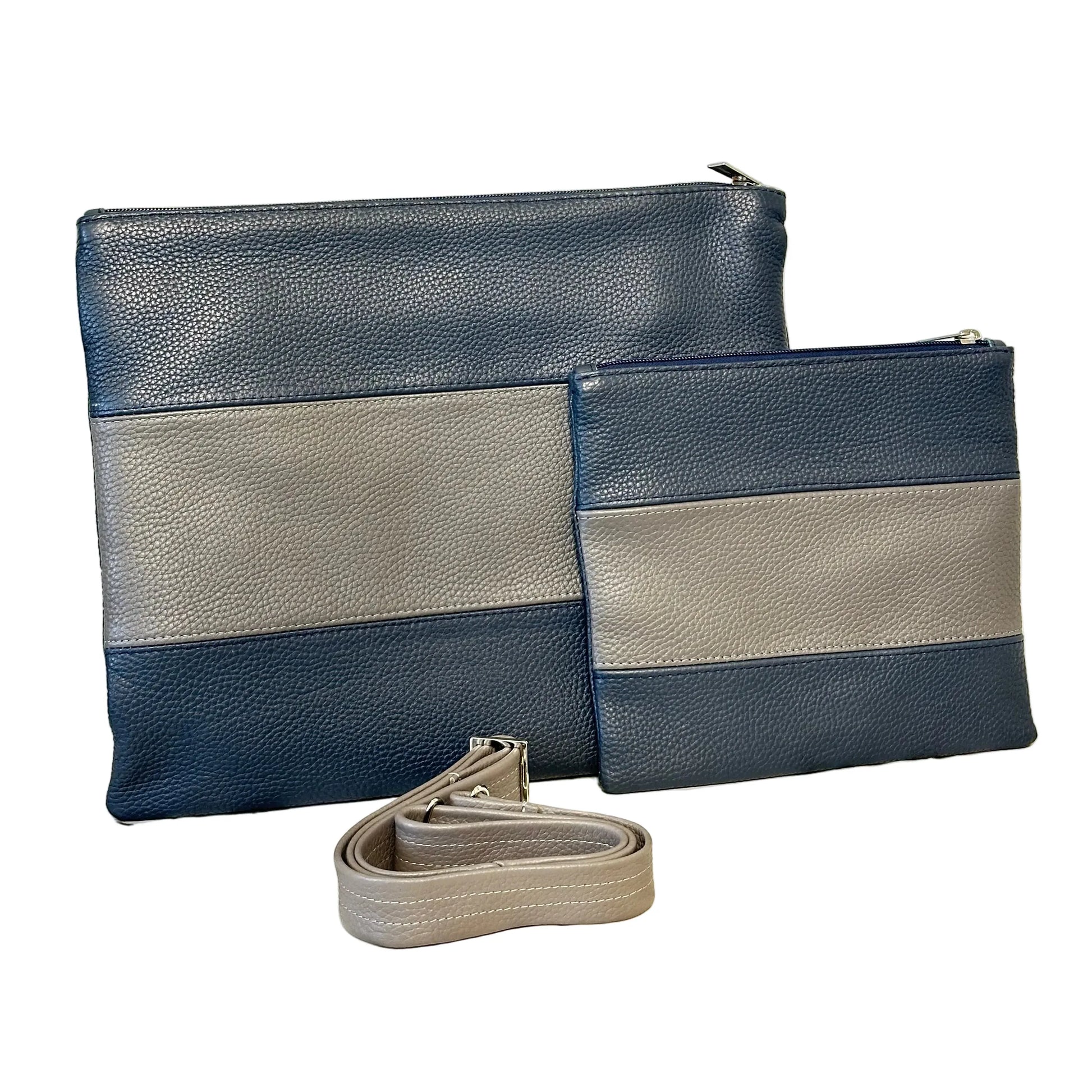 Tallit and Tefillin Bag Set - Genuine Leather Blue and Gray - Orot Judaica