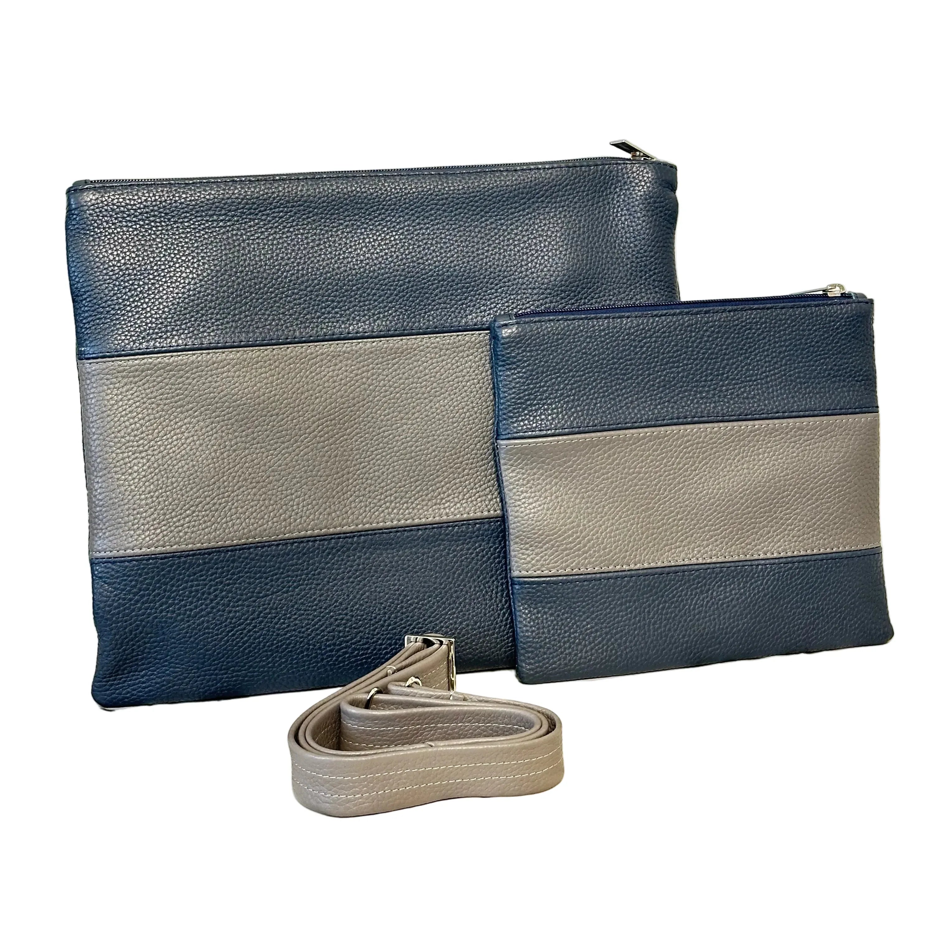 Tallit and Tefillin Bag Set - Genuine Leather Blue and Gray - Orot Judaica