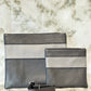 Tallit and Tefillin Bag Set - Genuine Leather Black with Gray Stripe - Orot Judaica