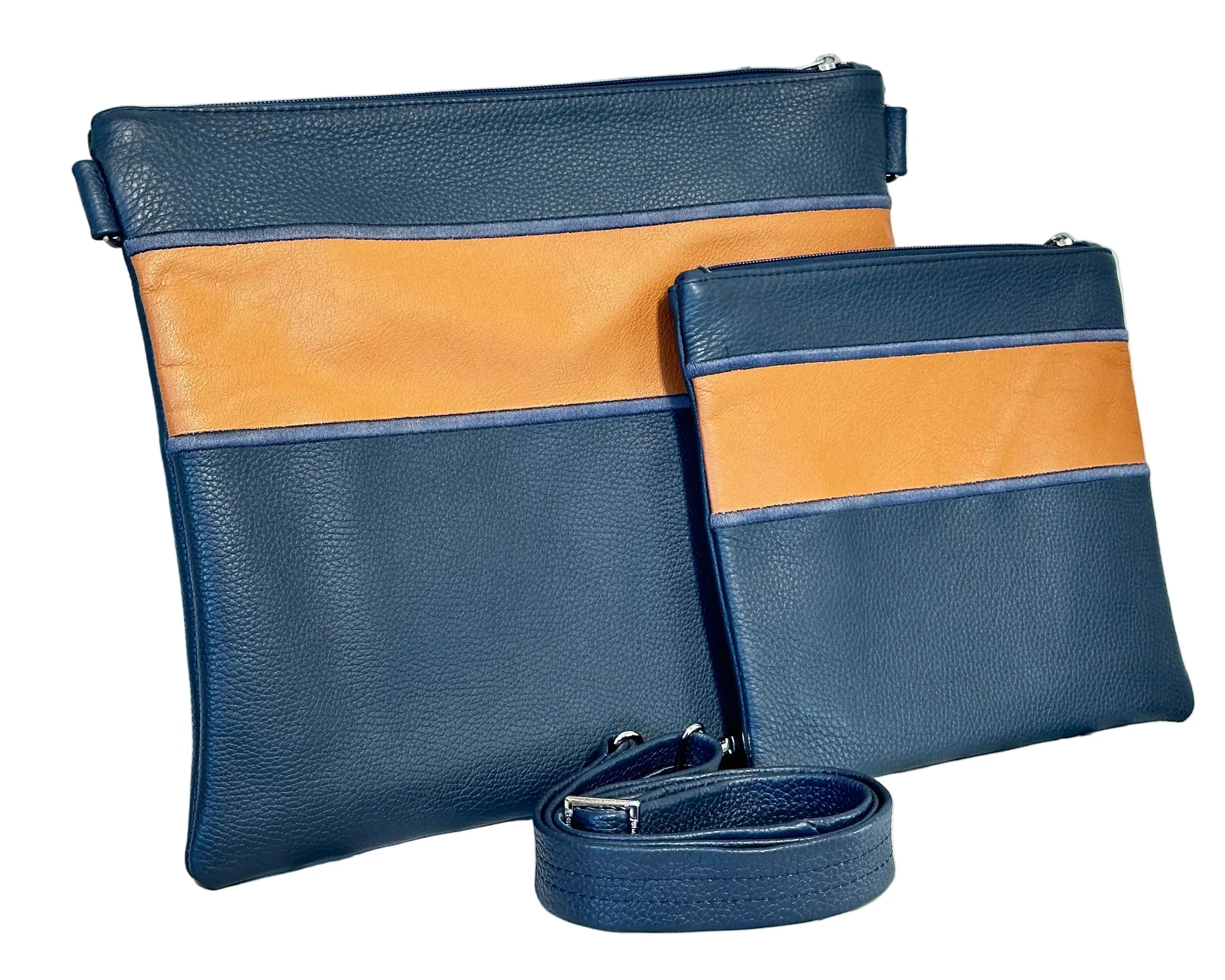 Tallit and Tefillin Bag Set - Genuine Leather Blue and Caramel - Orot Judaica