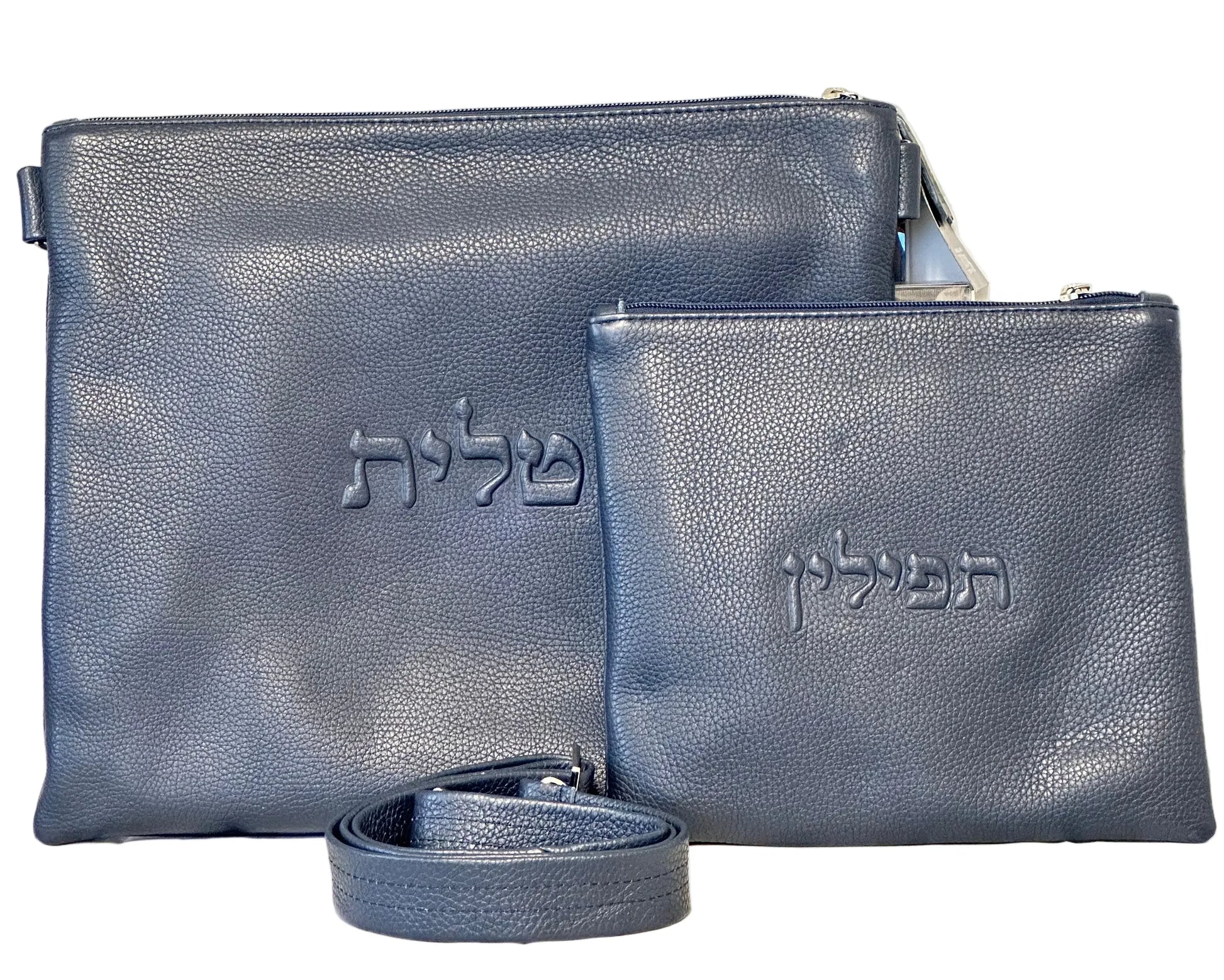 Tallit and Tefillin Bag Set - Genuine Leather Smooth Blue - Orot Judaica