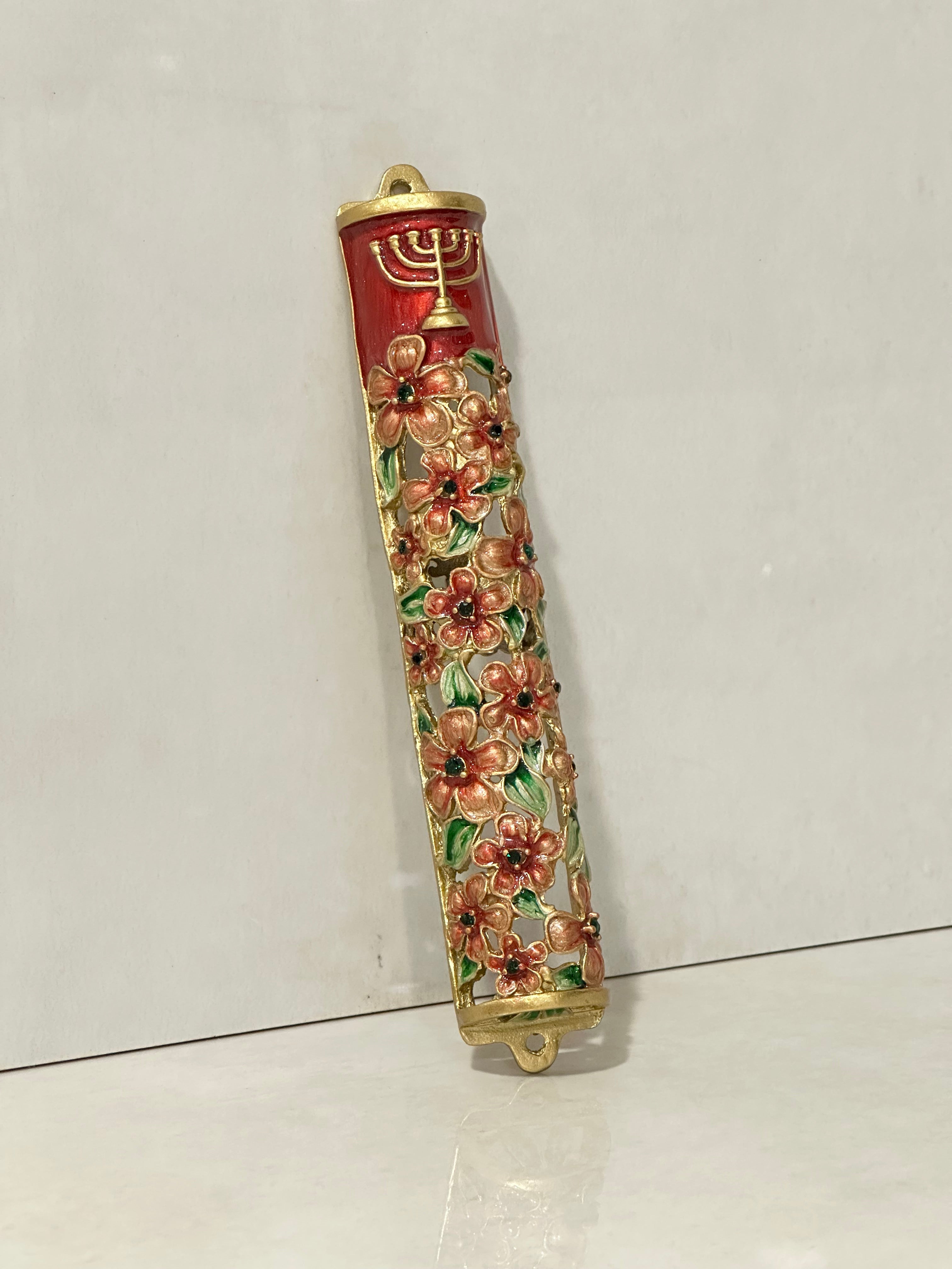Decorative Metal Mezuzah - Floral Model