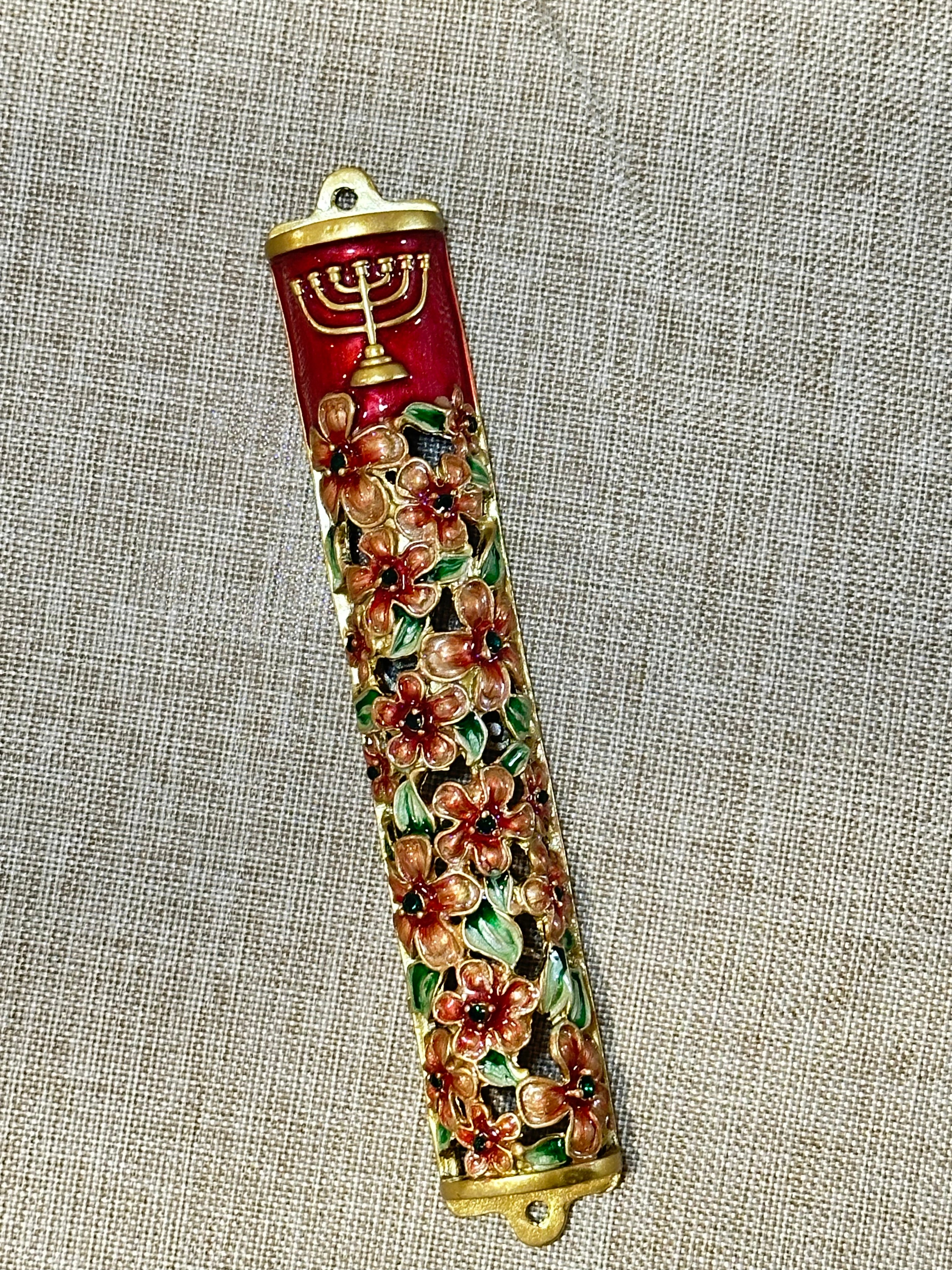 Decorative Metal Mezuzah - Floral Model