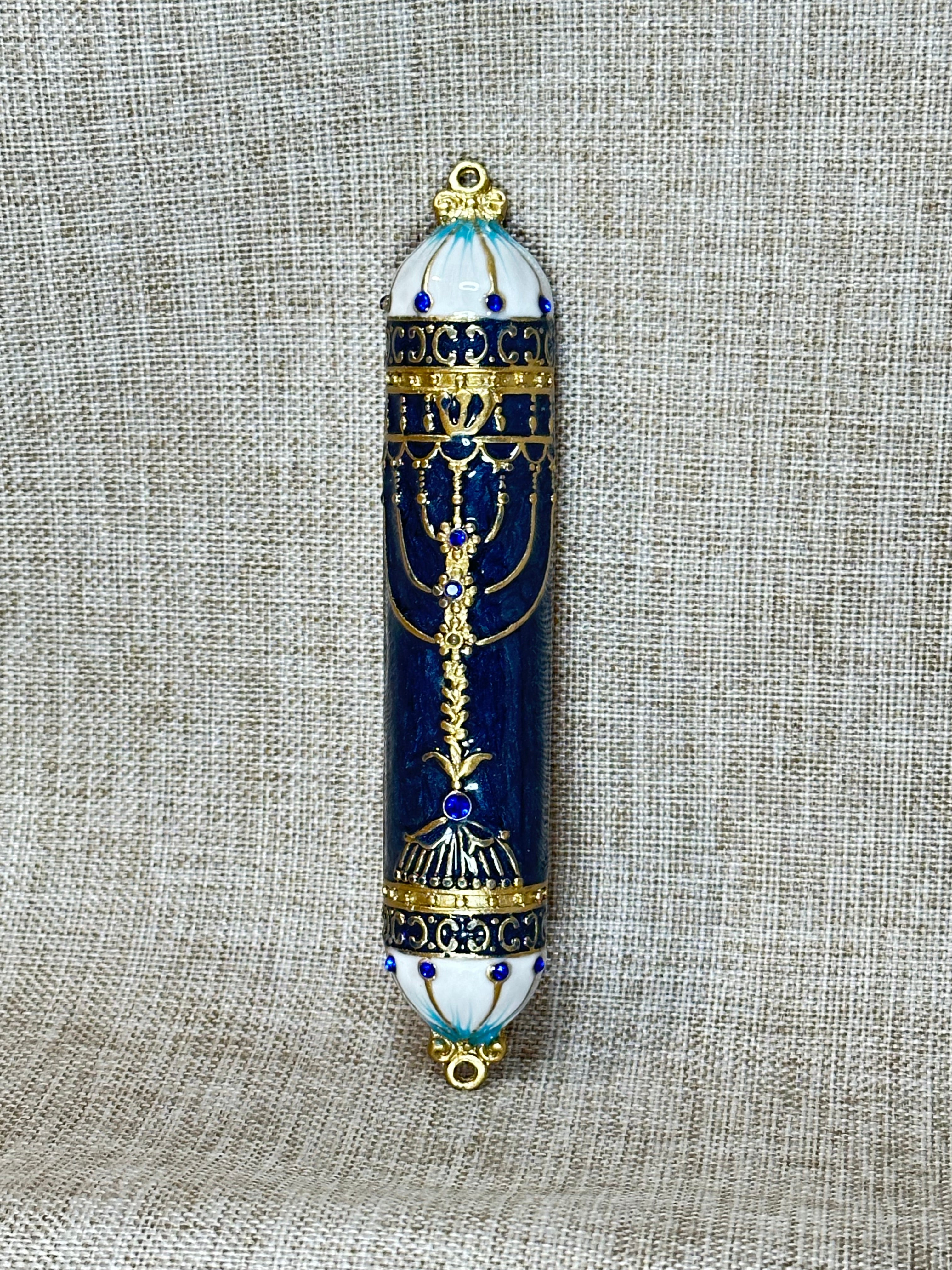Decorative Metal Mezuzah - Golden Menorah