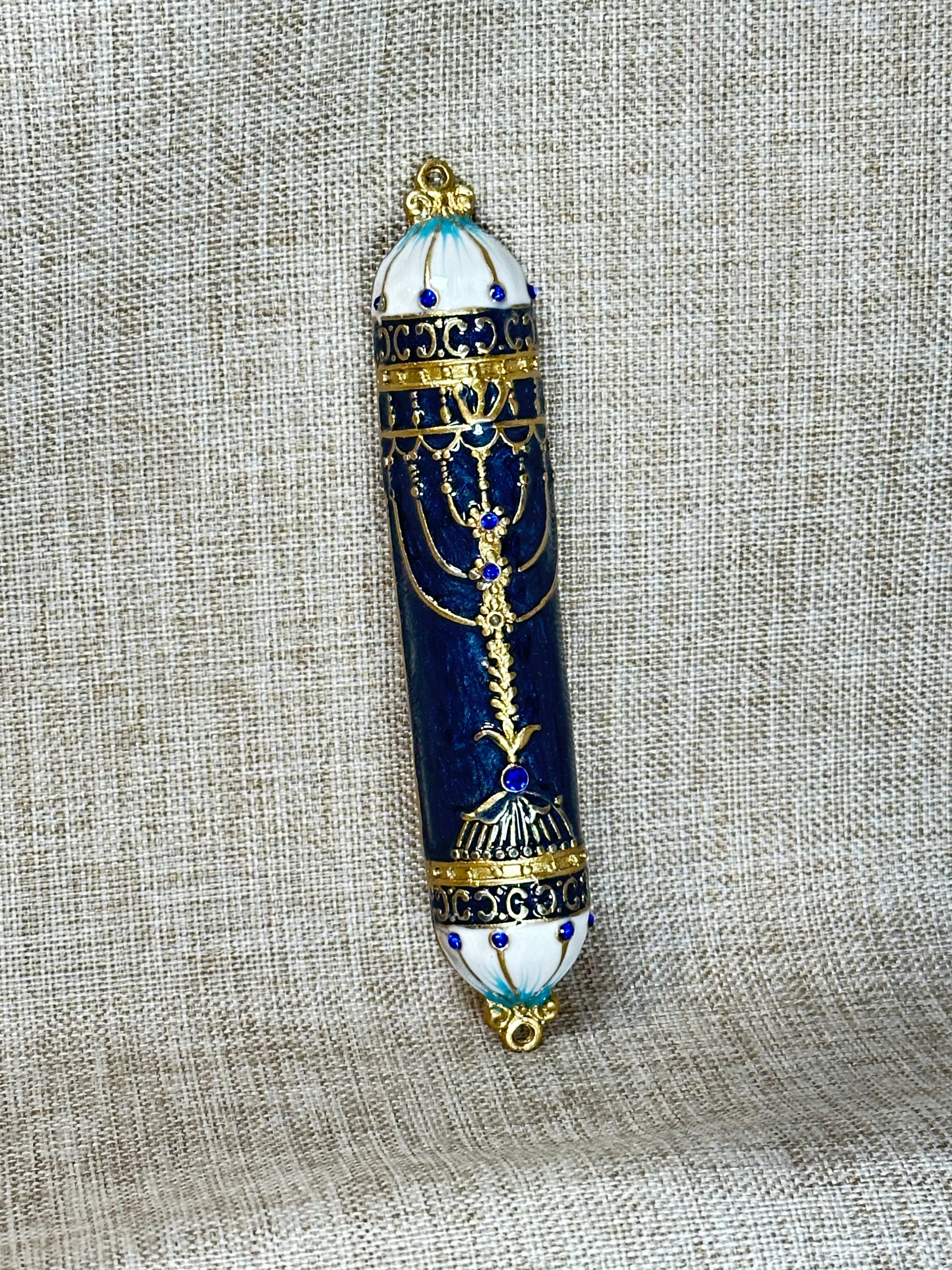 Decorative Metal Mezuzah - Golden Menorah