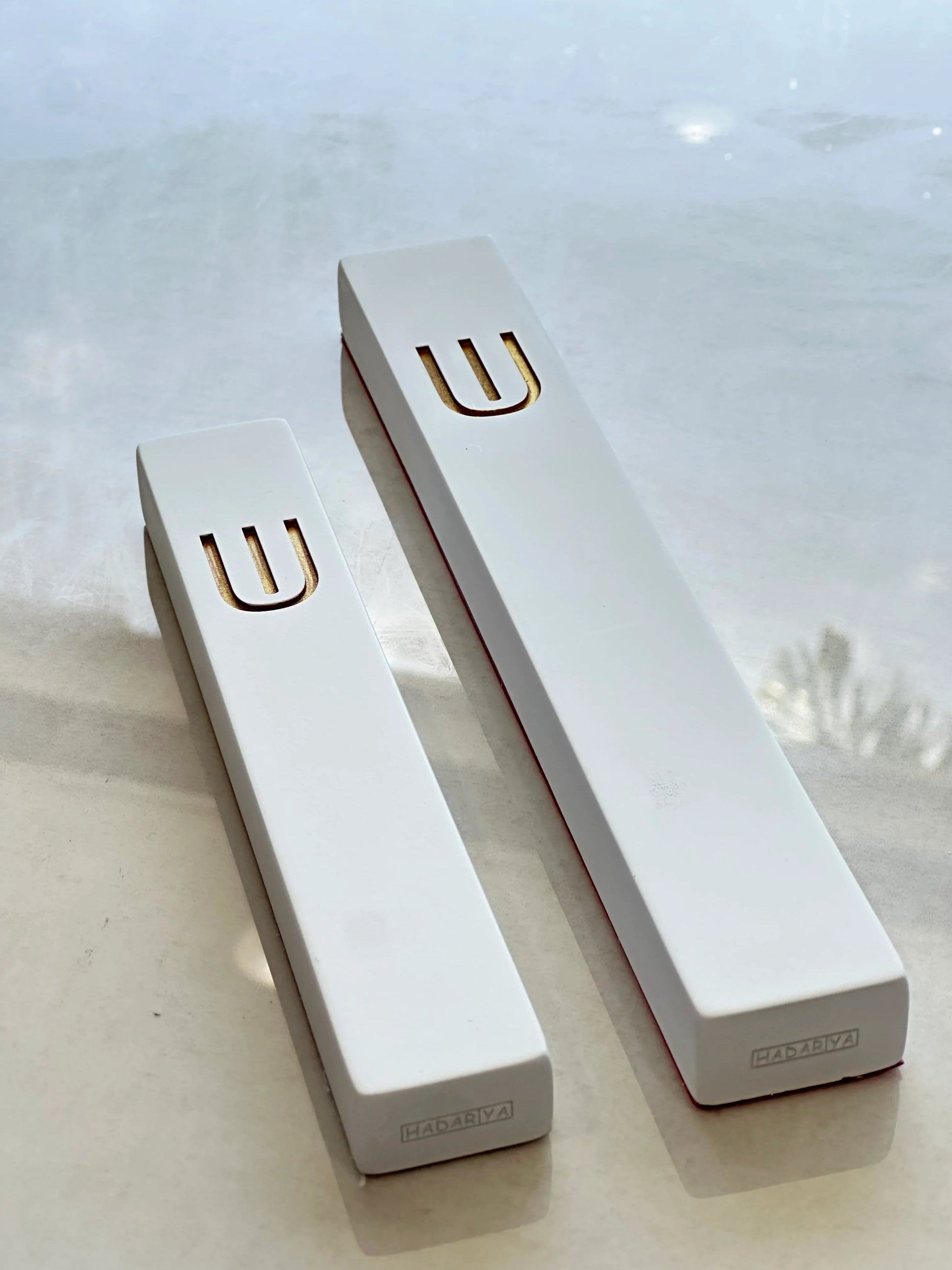 White Concrete Mezuzah Case - White Gold - Orot Judaica