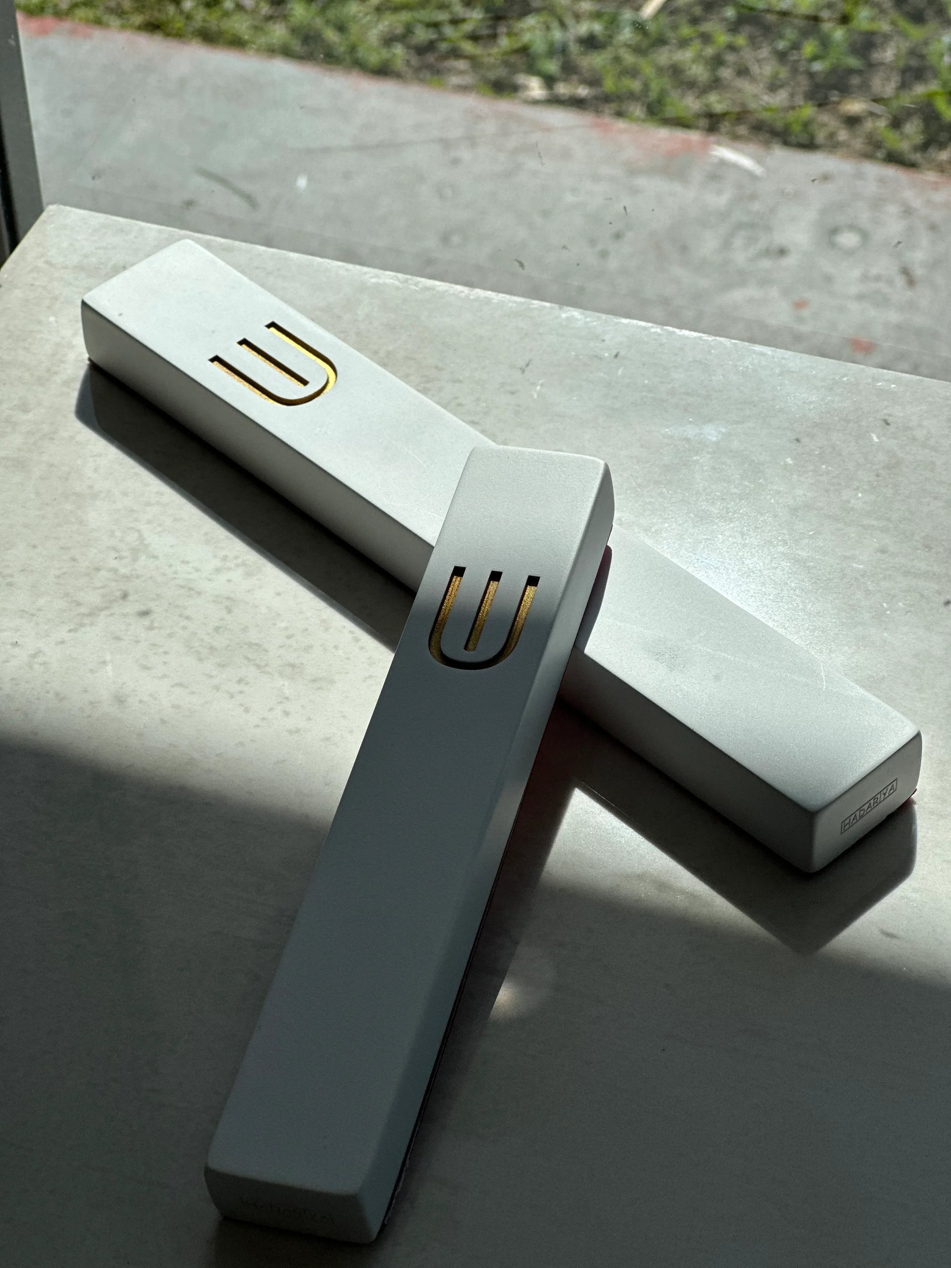 White Concrete Mezuzah Case - White Gold - Orot Judaica