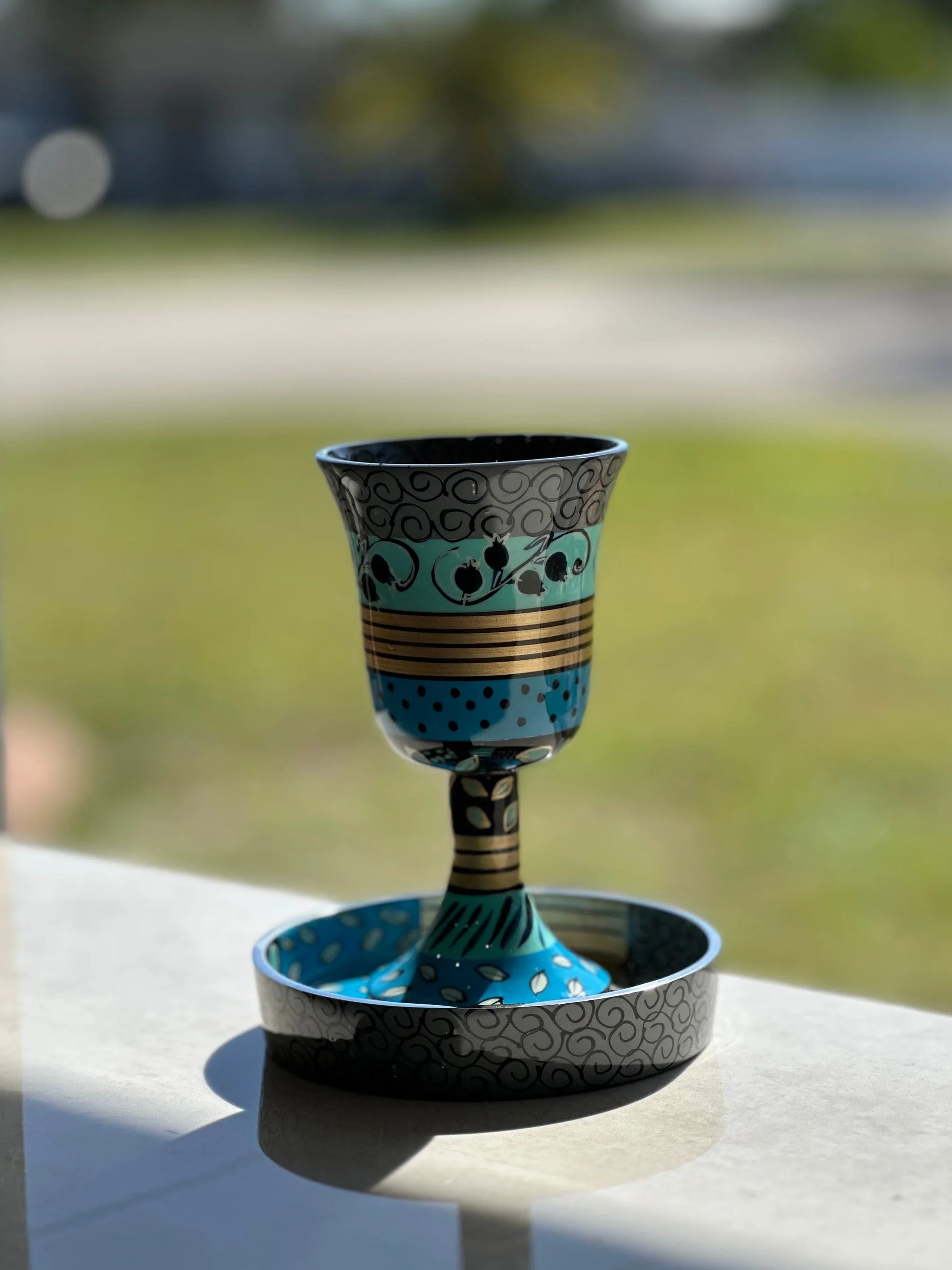 Handcrafted Aluminum Kiddush Cup with Saucer - Orot Judaica
