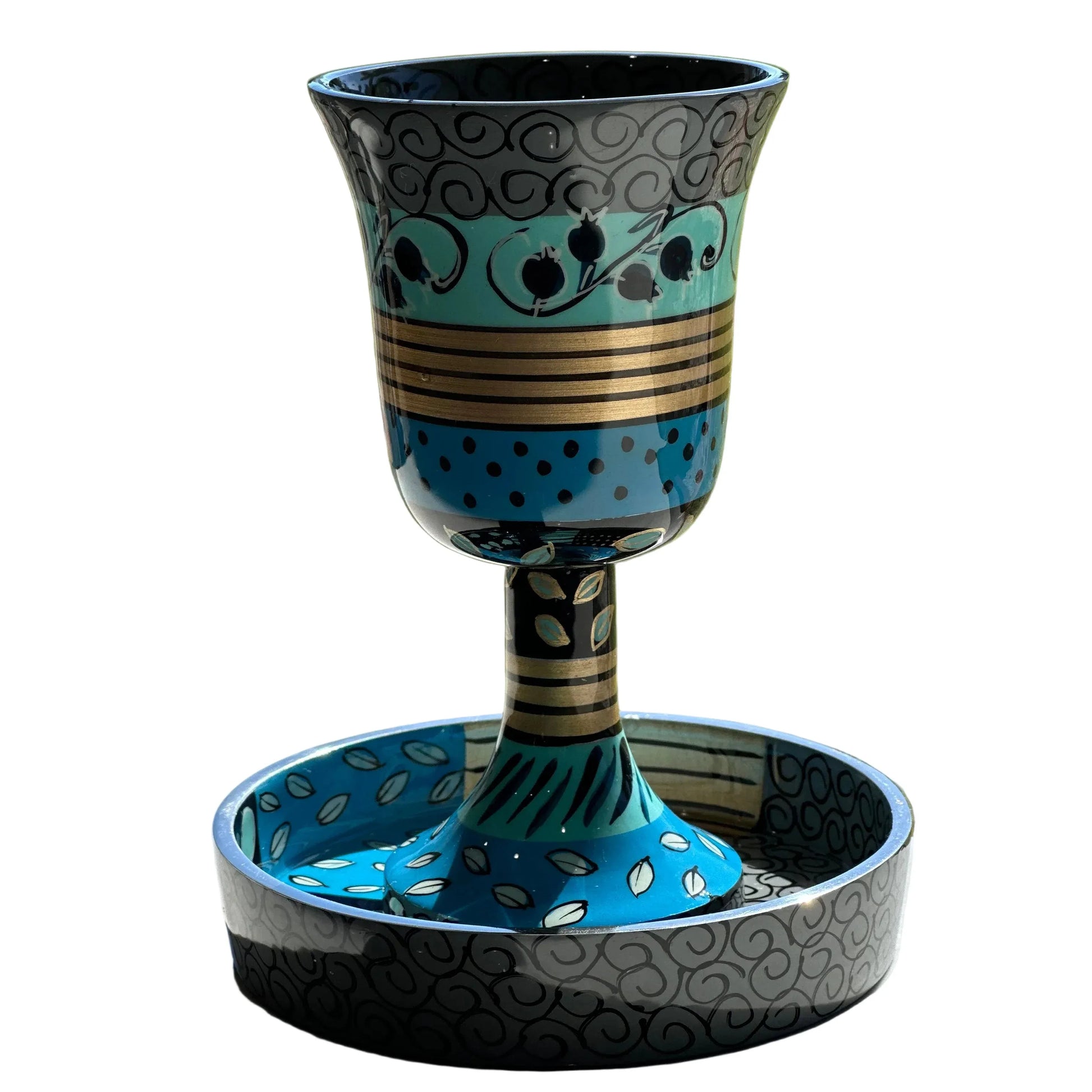 Handcrafted Aluminum Kiddush Cup with Saucer - Orot Judaica