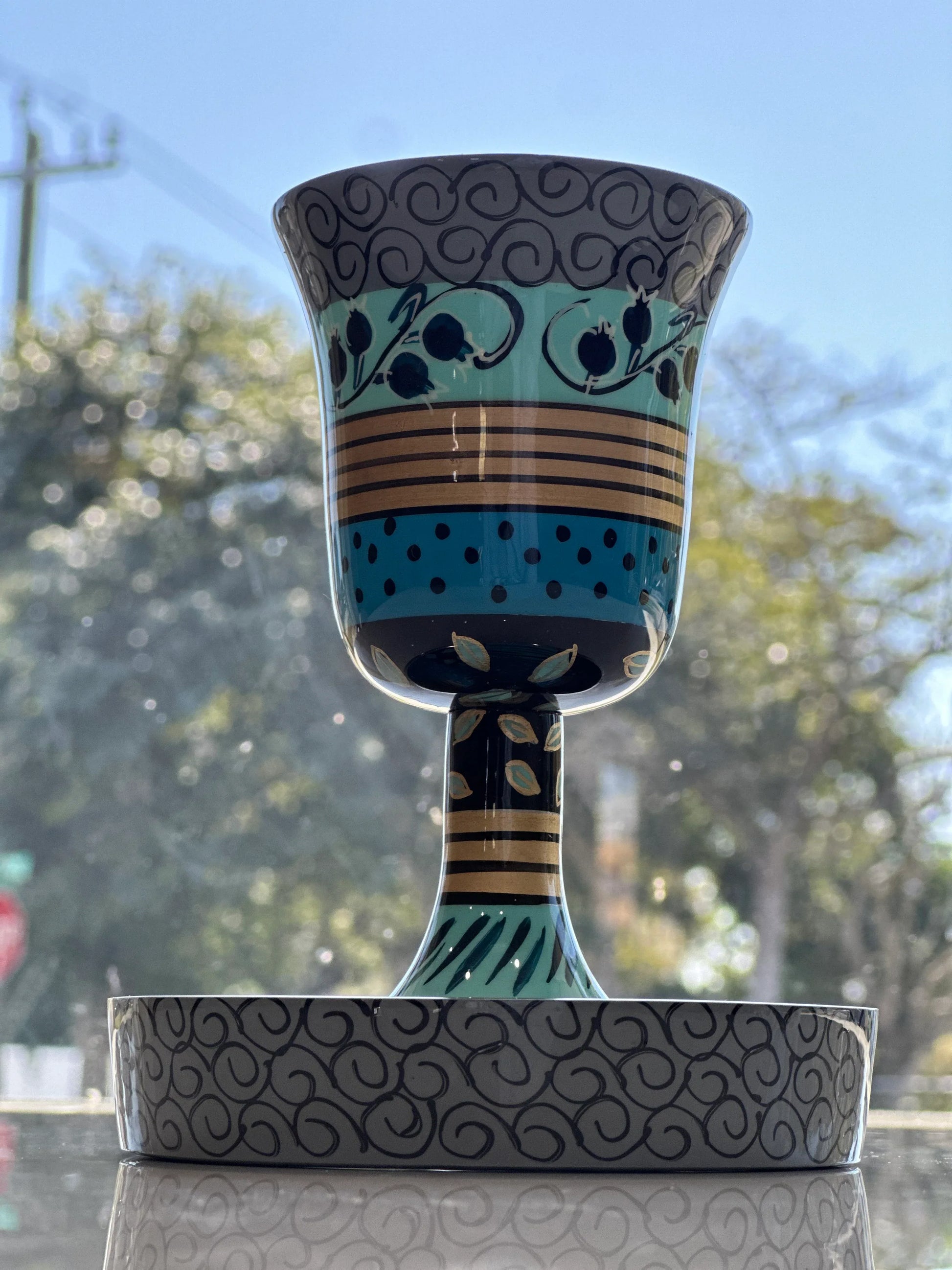 Handcrafted Aluminum Kiddush Cup with Saucer - Orot Judaica