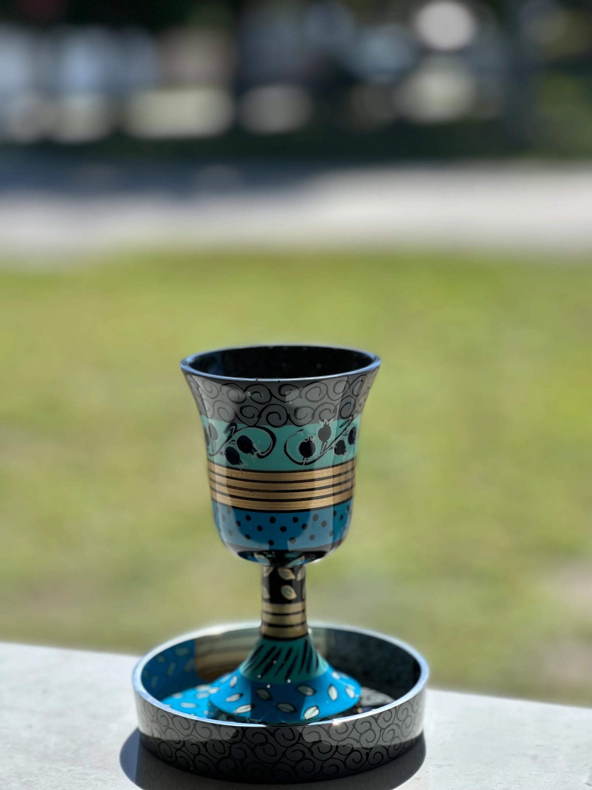 Handcrafted Aluminum Kiddush Cup with Saucer - Orot Judaica