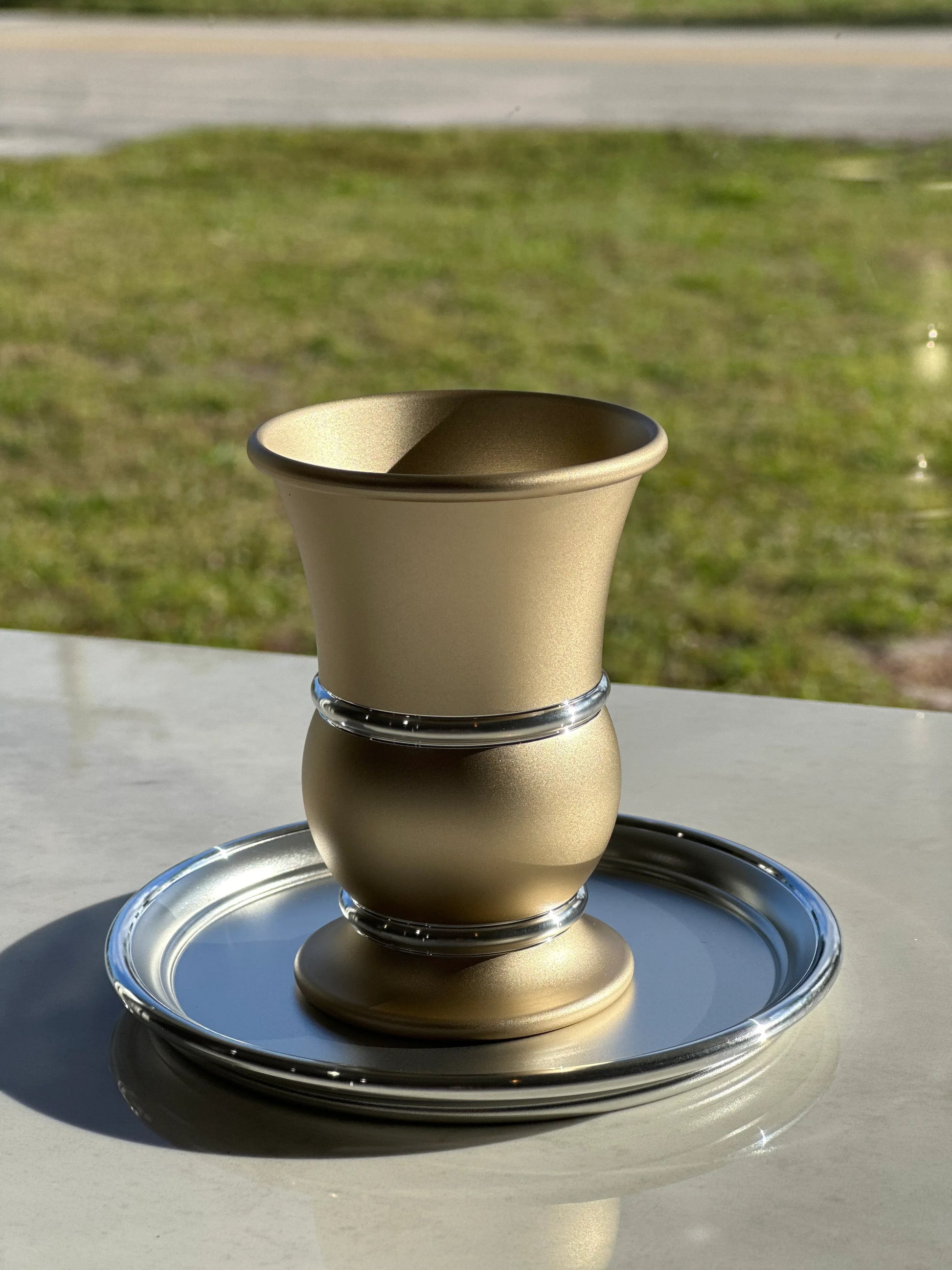 Aluminum Kiddush Cup with Saucer - Orot Judaica