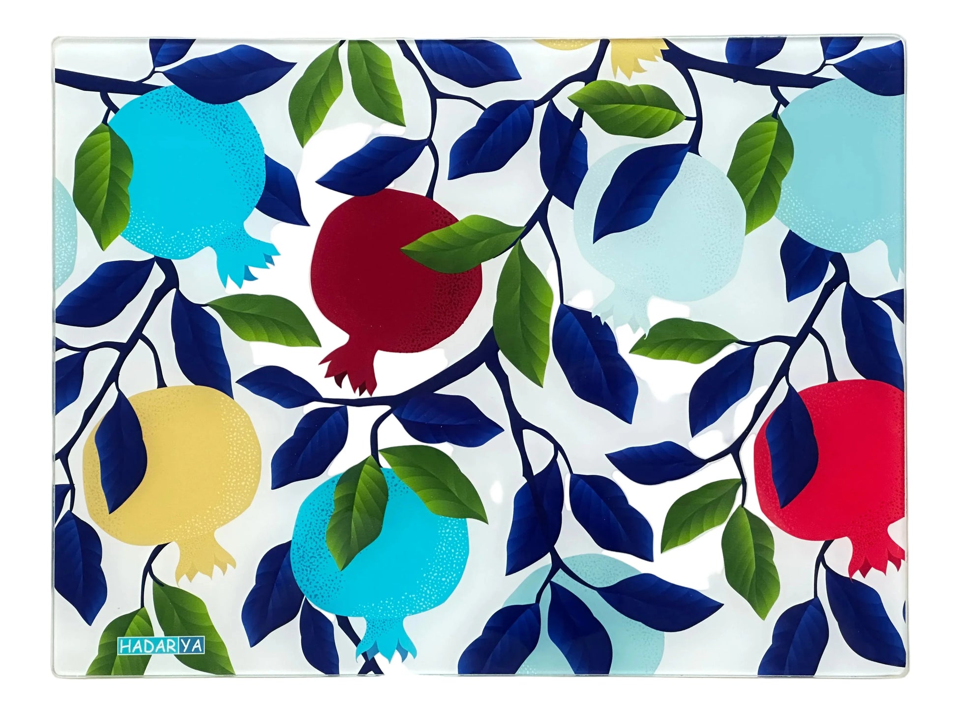 Tempered Glass Challah Tray with Colorful Pomegranates - Orot Judaica