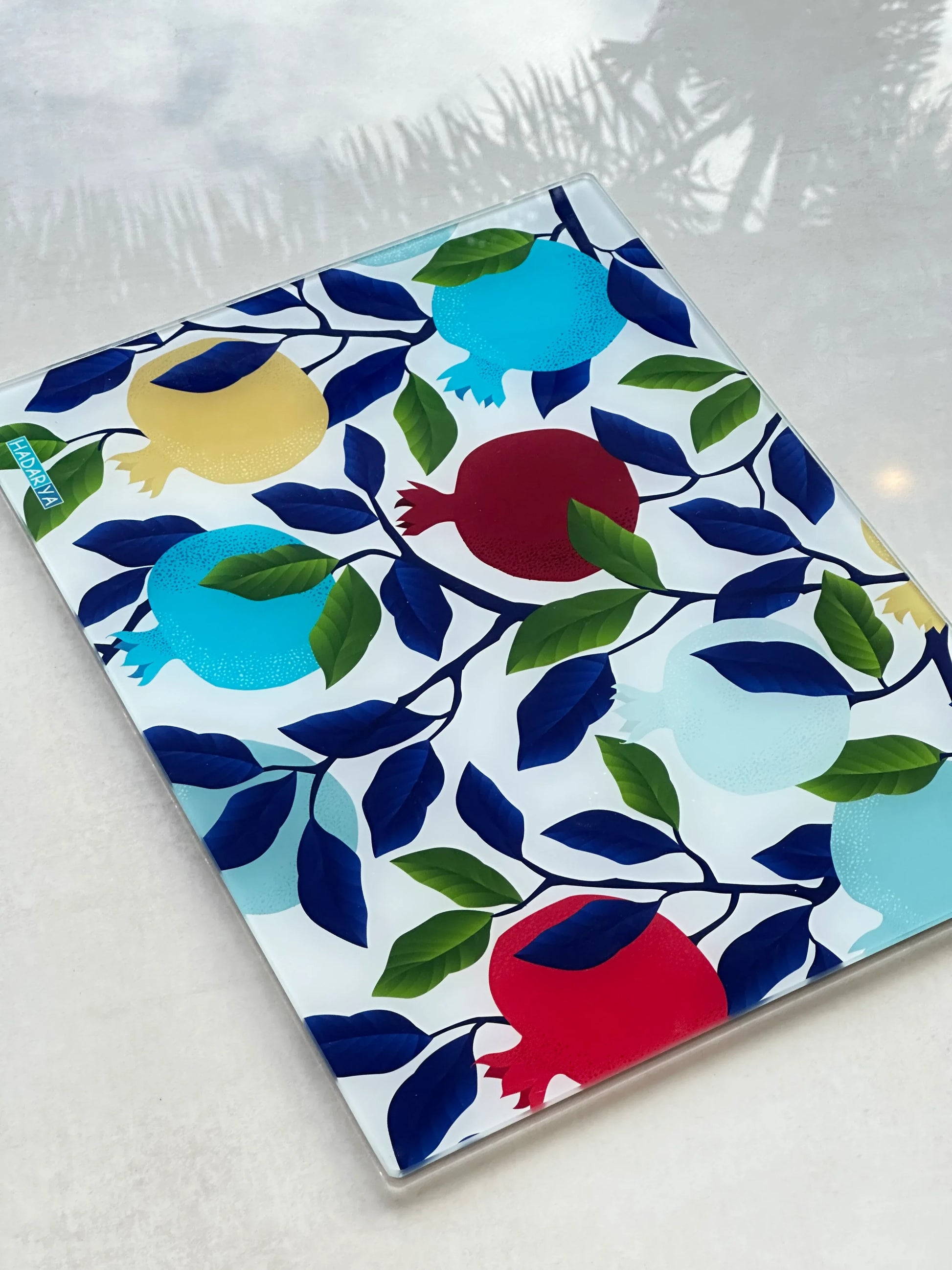 Tempered Glass Challah Tray with Colorful Pomegranates - Orot Judaica