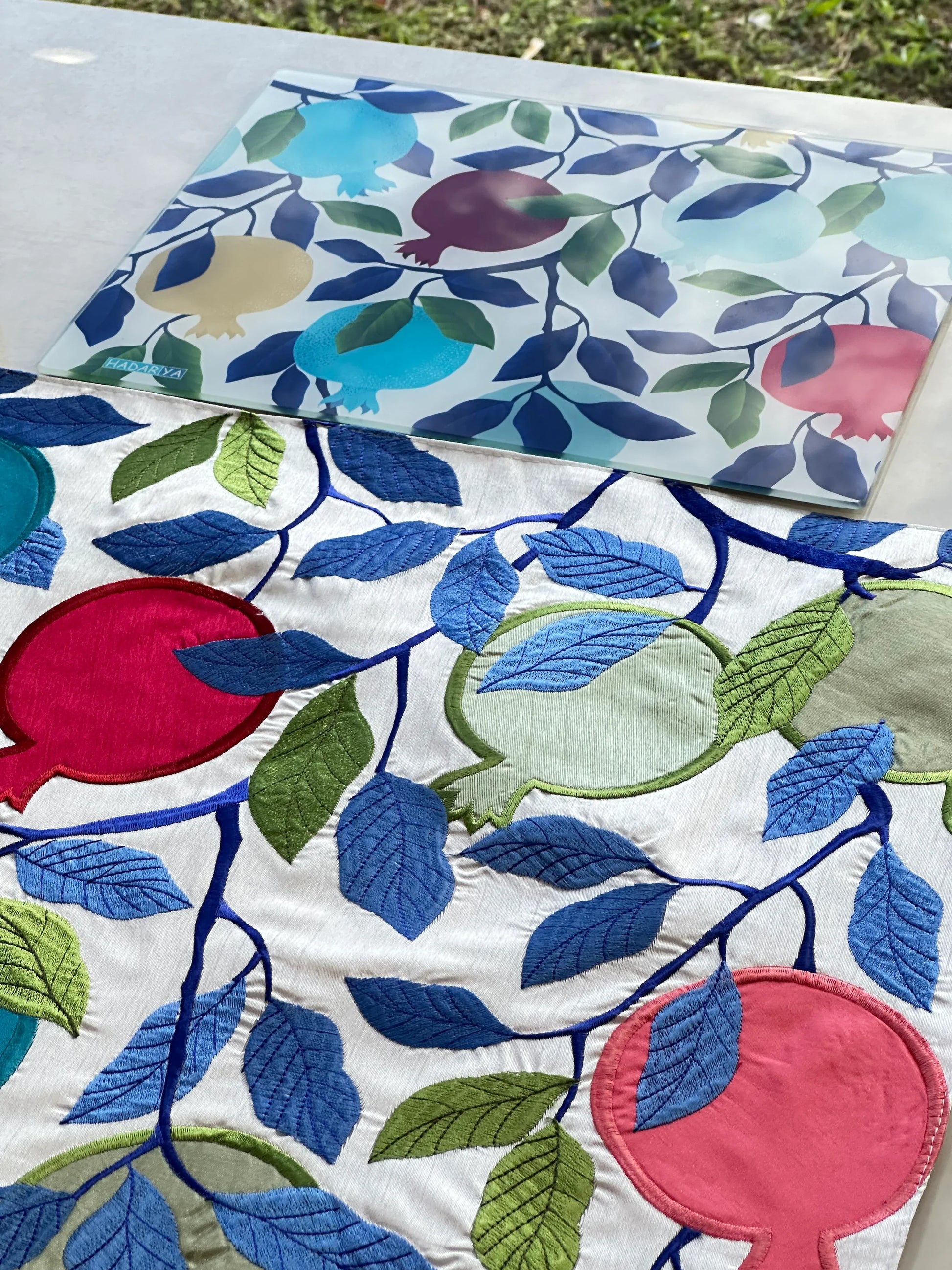 Bamboo Fabric Challah Cover - Colorful Pomegranates - Orot Judaica