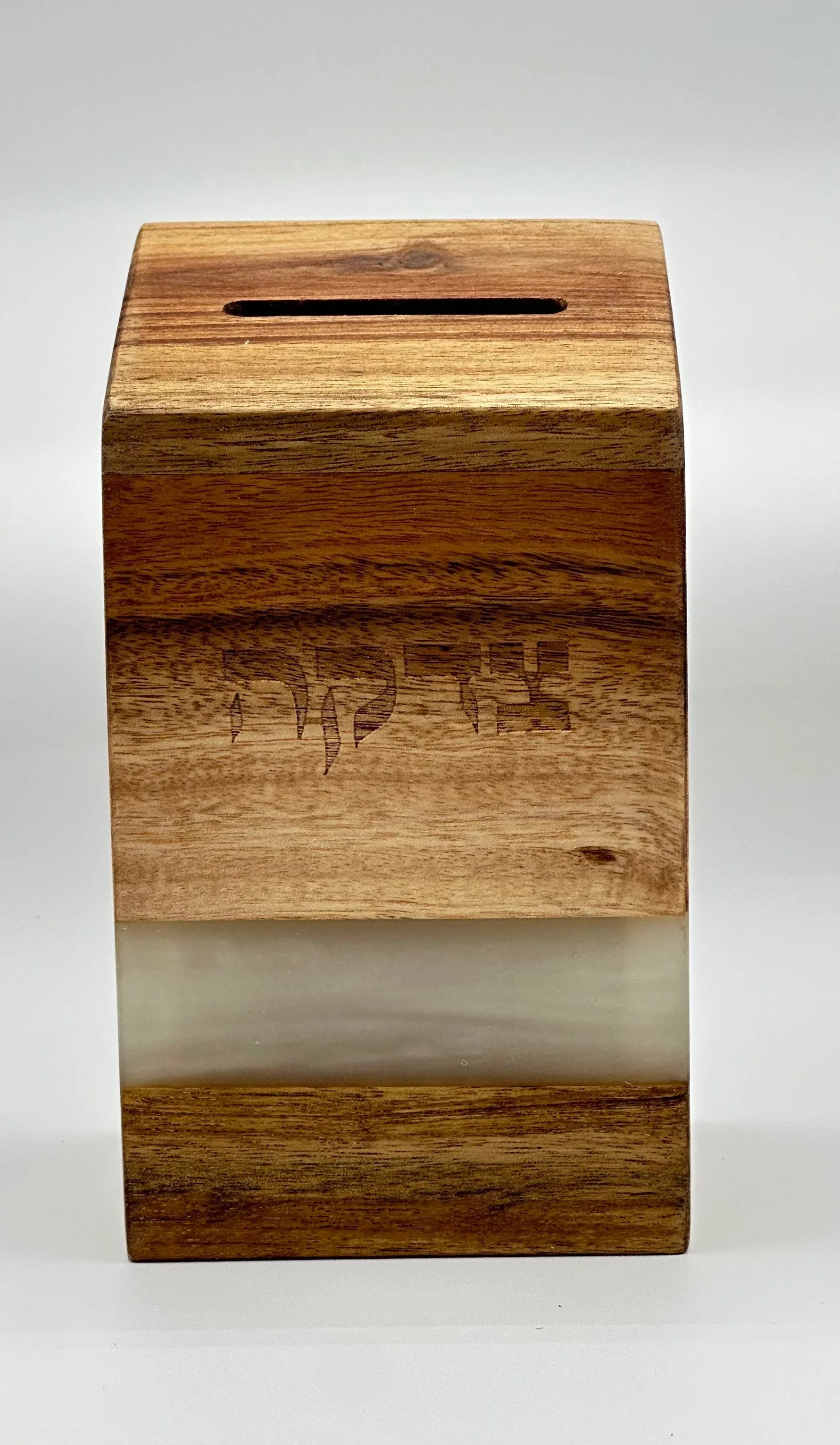 Wood and White Epoxy Tzedakah Box - Orot Judaica