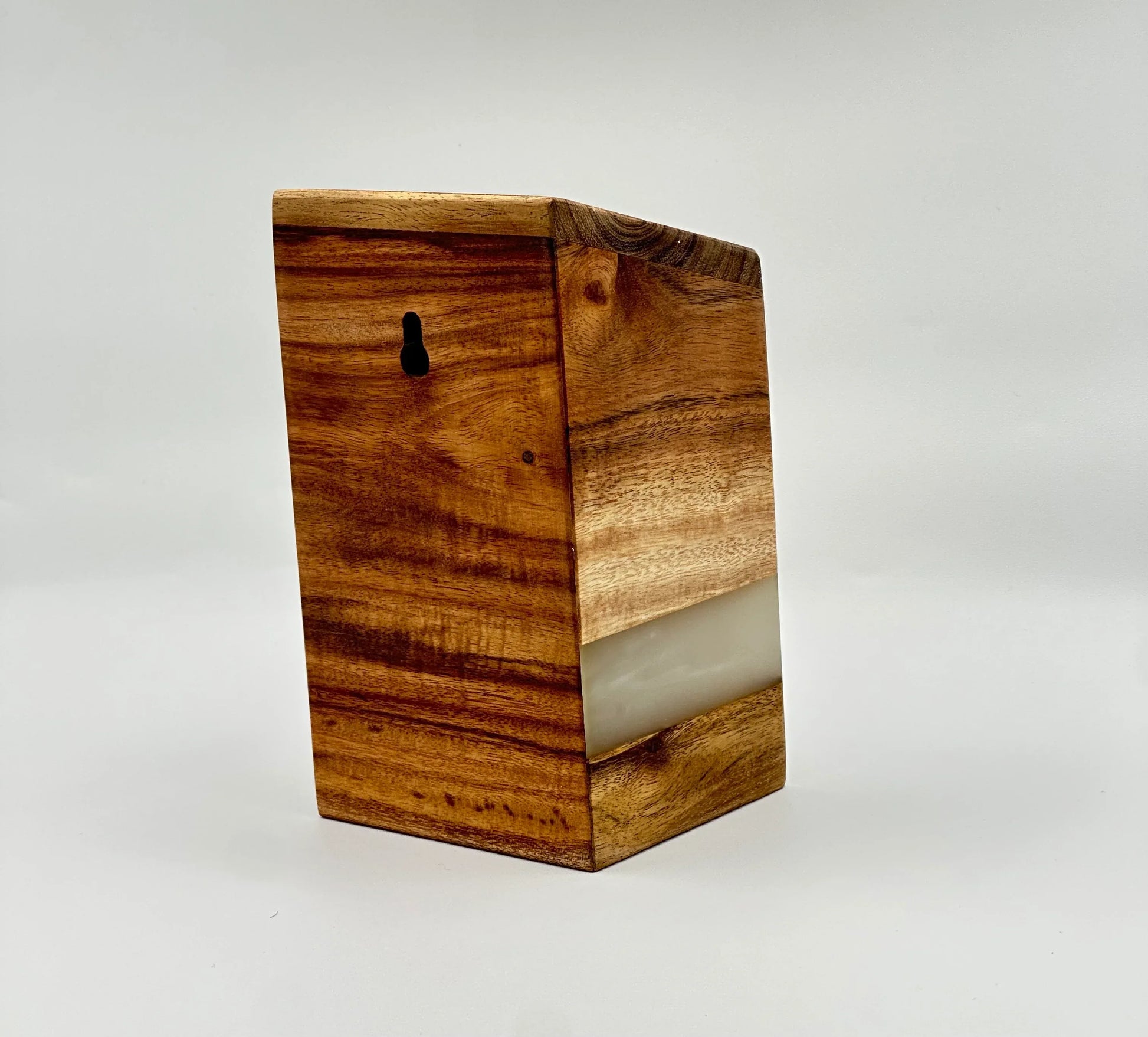 Wood and White Epoxy Tzedakah Box - Orot Judaica