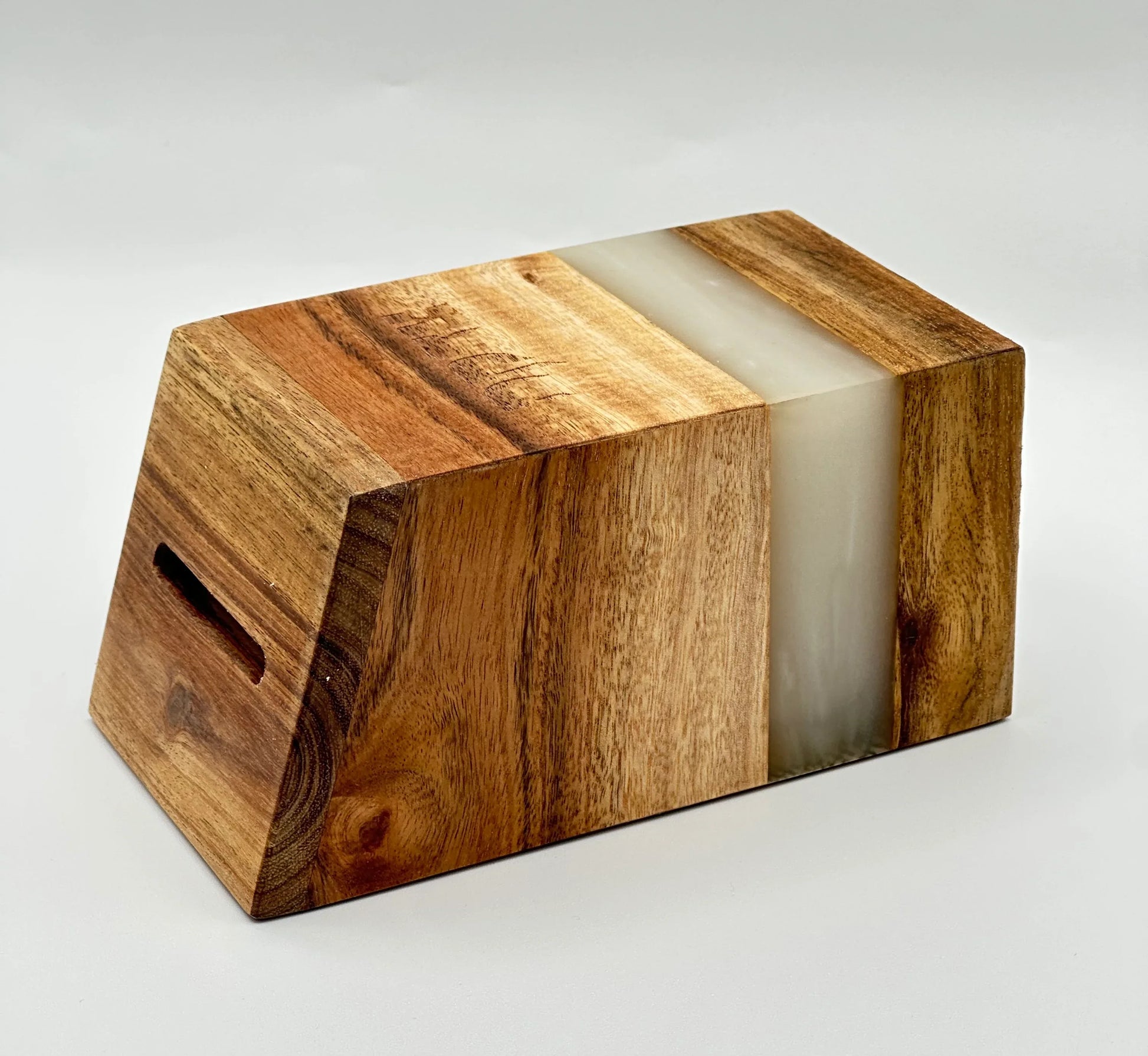 Wood and White Epoxy Tzedakah Box - Orot Judaica