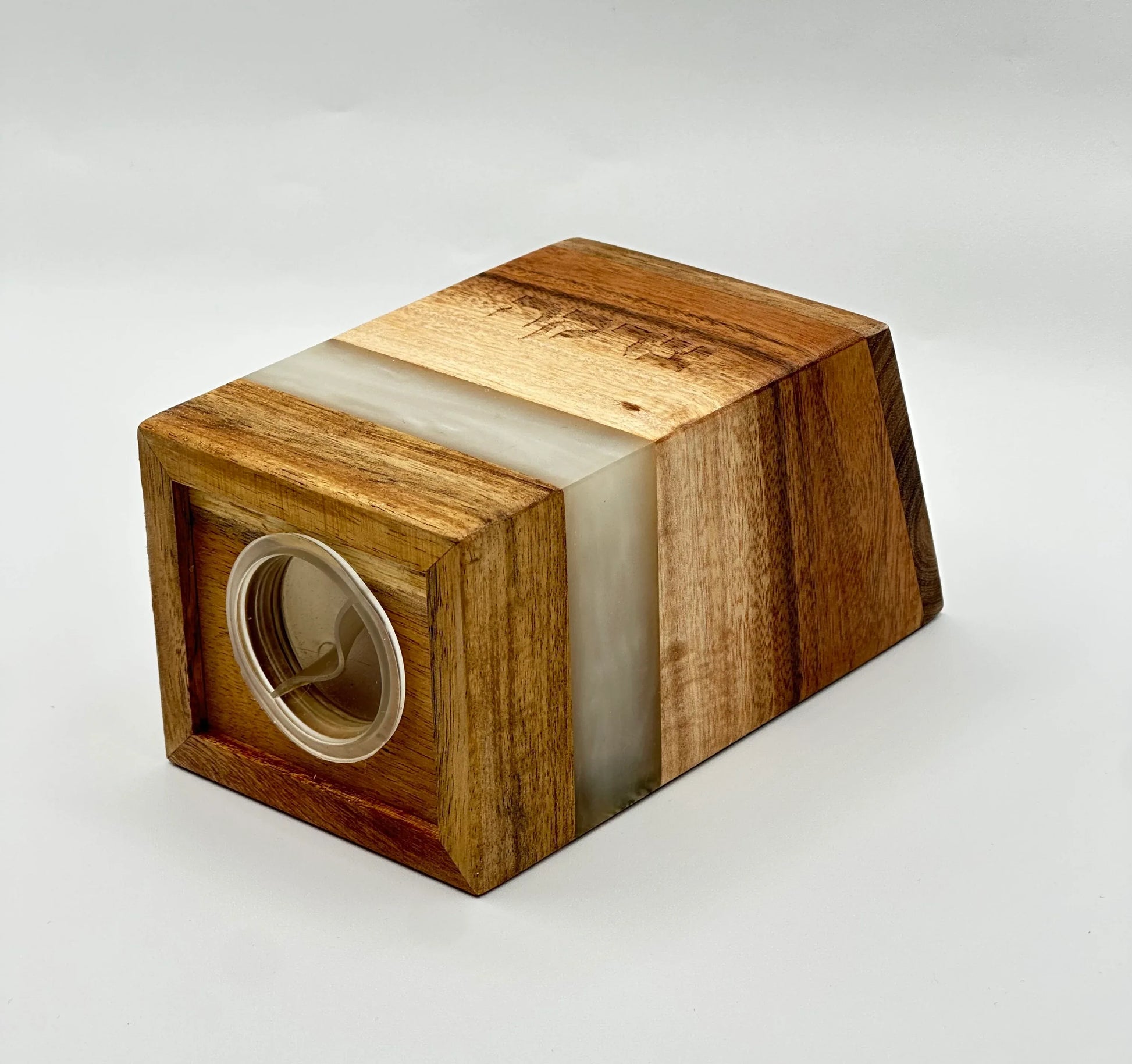 Wood and White Epoxy Tzedakah Box - Orot Judaica