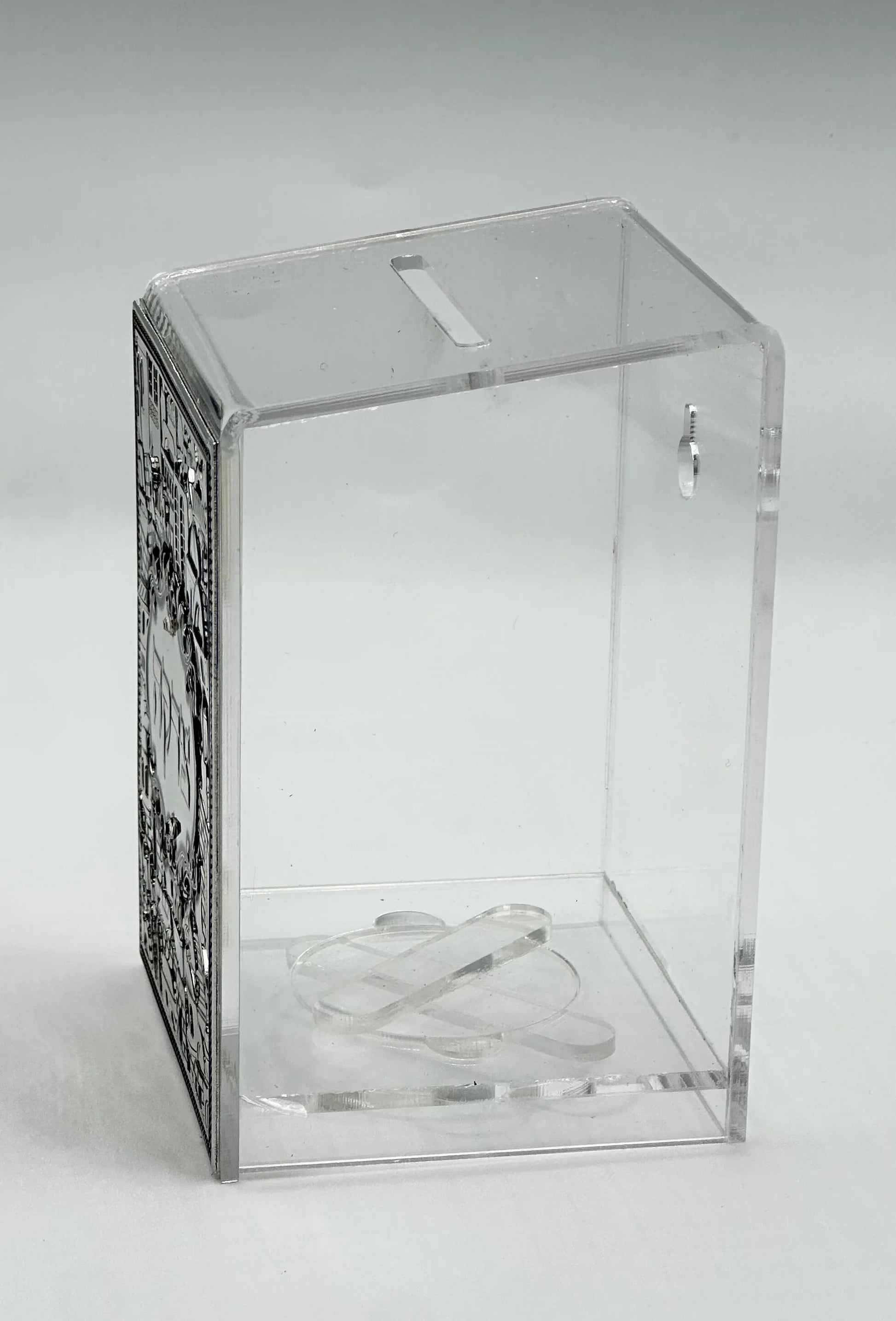 Acrylic Tzedakah Box "Jerusalem" with Silver Decorative Plaque - Orot Judaica